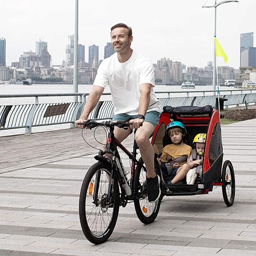 Miniatura 9 de Aosom Remolque de bicicleta para niños 3 en 1 plegable para niños, cochecito de bebé, transporte con sistema de amortiguador, neumáticos de goma,