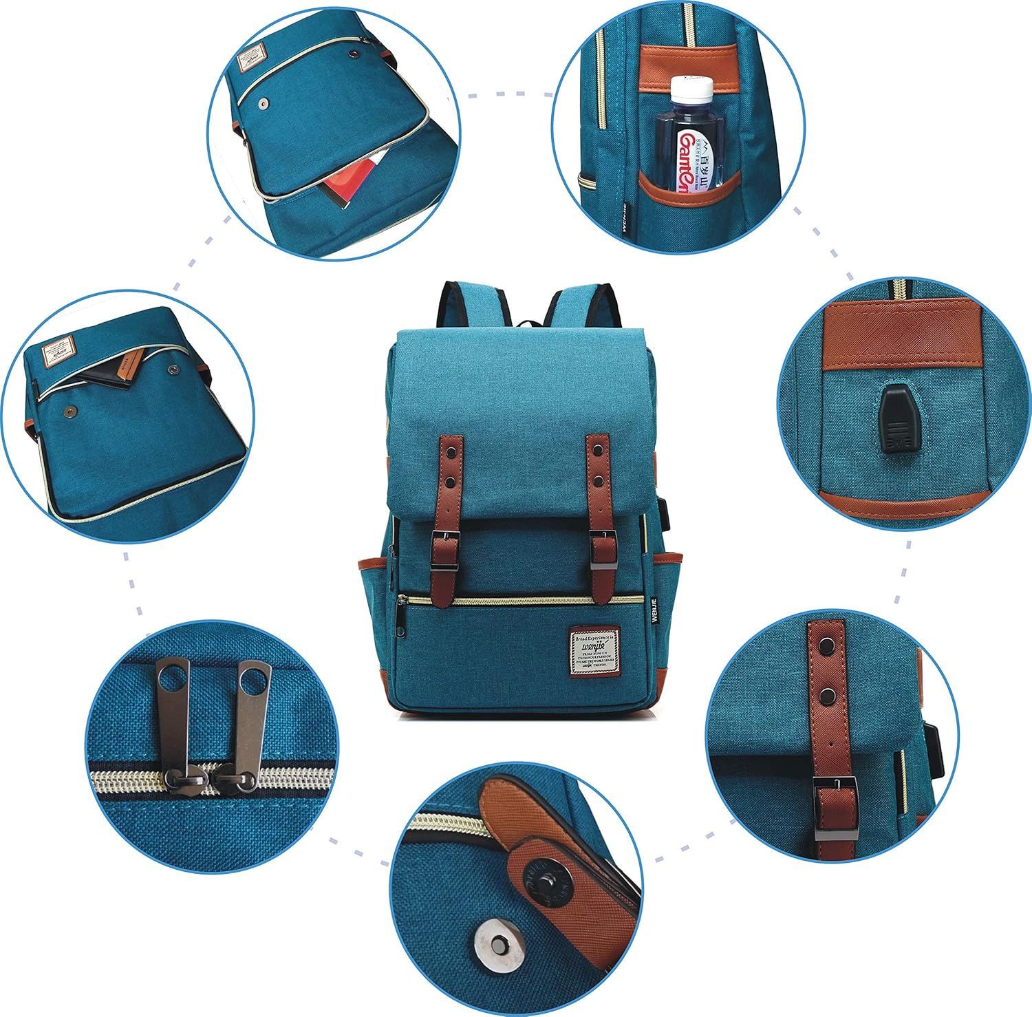 Vintage Laptop Backpack for Women Men, Unisex Casual Daypacks, College Backpack With USB Charging Port