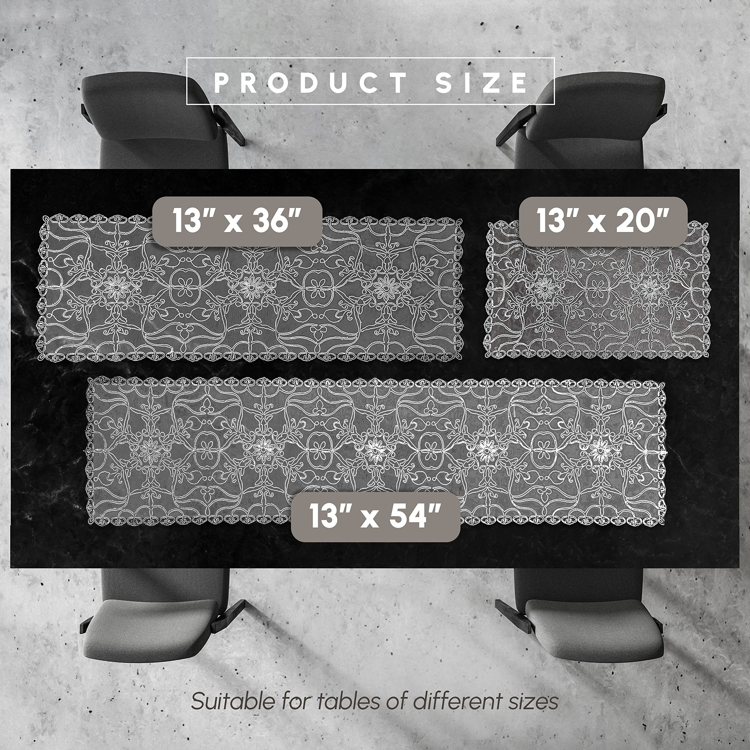 Elegant Comfort Embroidery Ingrid Runner-Dresser Scarf for Home Room Lace Like Tabletop Kitchen Dining Table Decoration for Indoor and Outdoor 16 X 54 Inch - Image 3