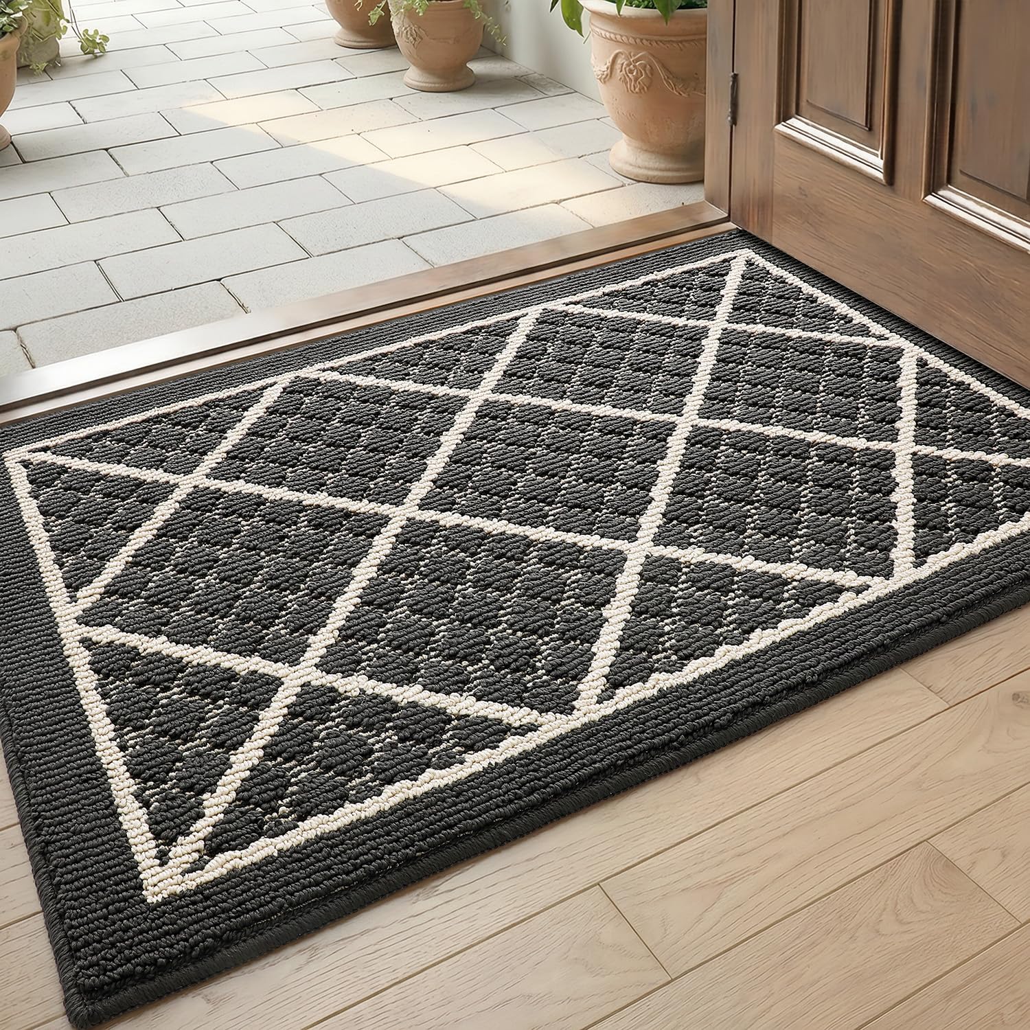 Tapis de porte pour intérieur et entrée de maison gris foncé DEXI