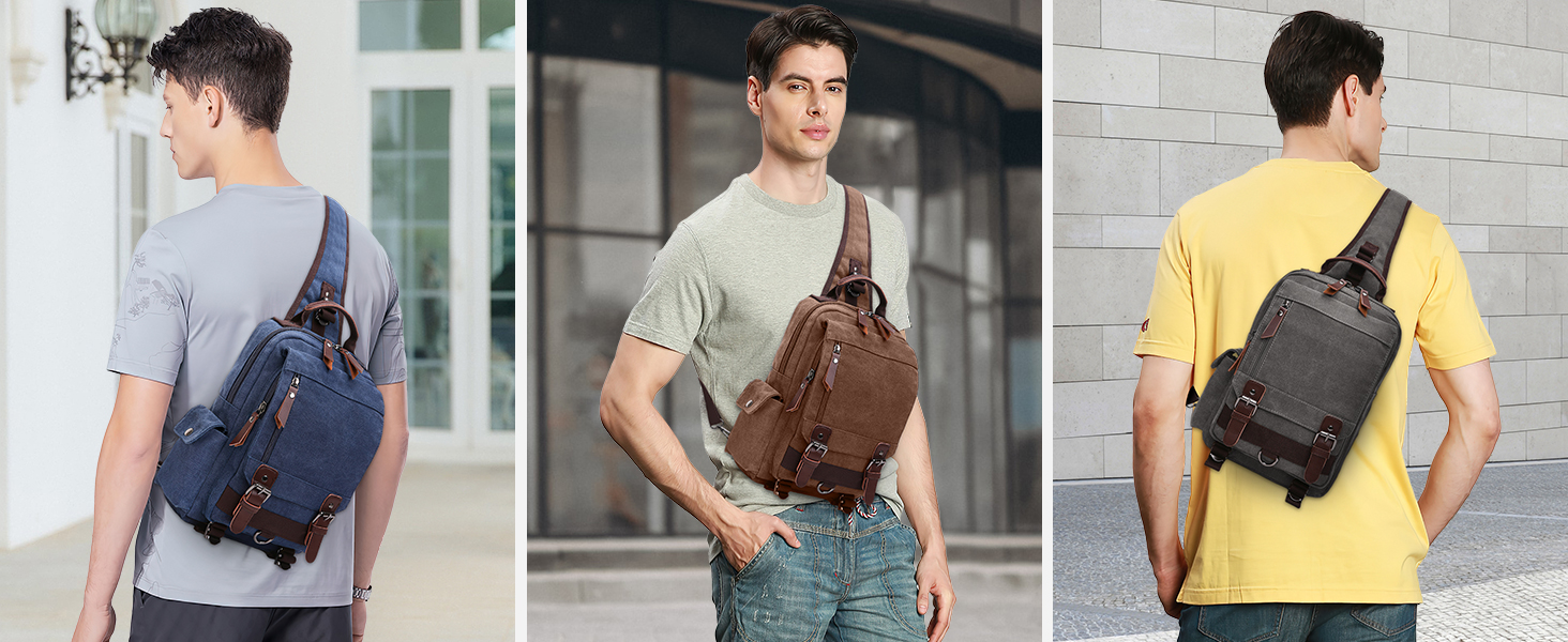 Sac à Bandoulière Homme Toile Crossbody Casual - Cartable Épaule Travail Voyage DORRISO Noir