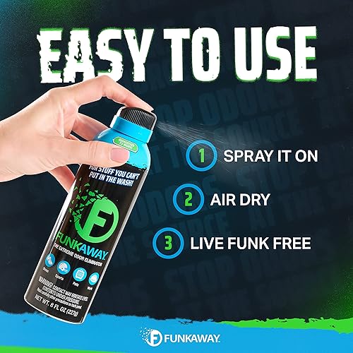 Miniatura 5 de FunkAway Aerospray, 8 onzas (paquete de 3)  El eliminador de olores extremos  Aerosol  Uso en zapatos, ropa y equipo  para cosas que no puedes poner