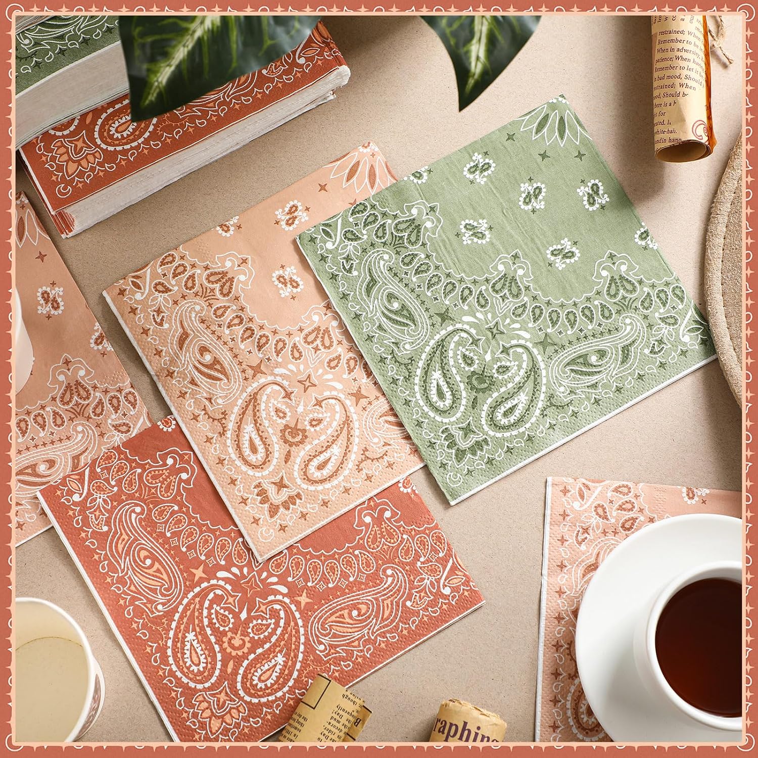 120 Pcs 6.3 x 6.3 Inches Western Bandana Napkins Cowboy Cowgirl Themed Birthday Party Decor Disposable Paper Napkin for Rodeo Baby Shower Wild Supplies Decor