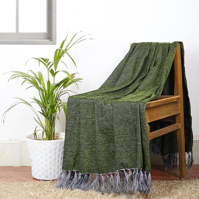 Cazimo Soft Chenille Premium Throw Blanket for Sofa - 60 * 50 Inches, (Green)