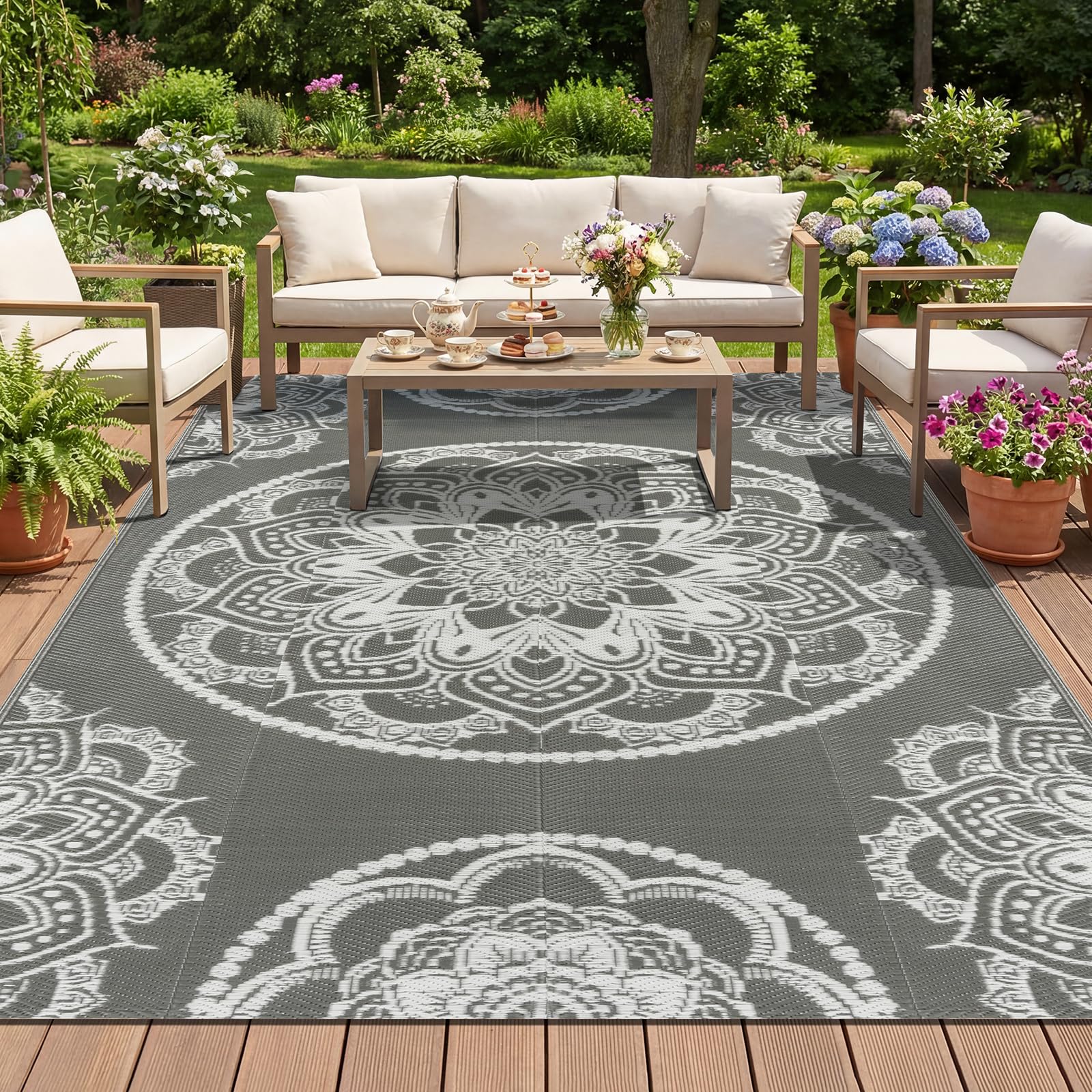 IMIYOKU Outdoor Rug for Patio Waterproof 180x270cm Reversible Large Outdoor Rug, Portable Plastic Straw Garden Rugs Carpet for Camping Picnic RV Backyard Balcony Deck — image 1