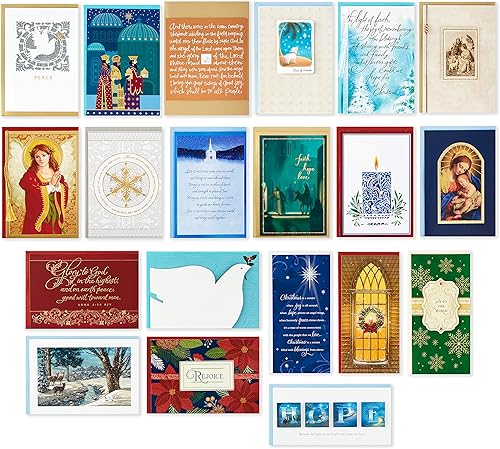 Miniatura 3 de Hallmark Surtido de tarjetas de Navidad religiosas hechas a mano en caja (juego de 20 tarjetas de felicitación y sobres de alta calidad), 1XPX5657