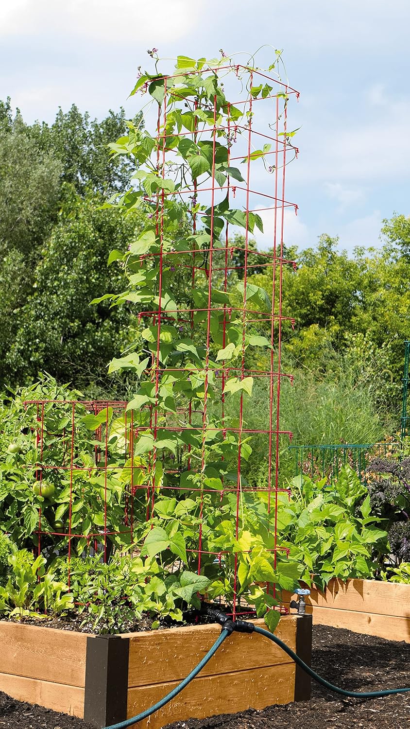 Gardeners Supply Company Large Bean Tower Plant Support | Sturdy Weatherproof Outdoor Beans, Peas & Other Climbing Vegetable Garden Plants Stake | Best for Small Space Garden - 75" H - Red