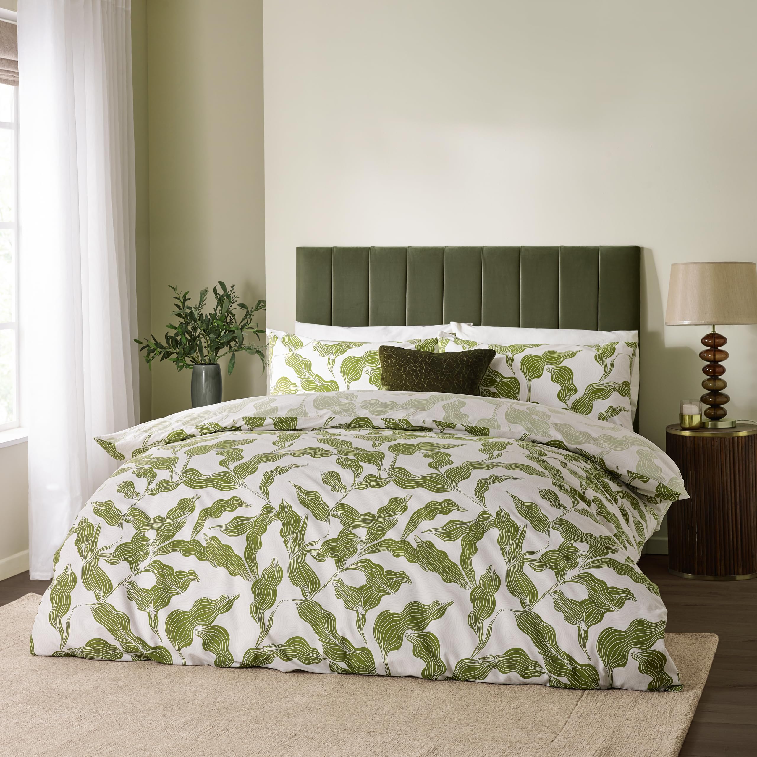 HOEM Lauro Printed Reversible Duvet Cover Set - Single Size - Olive Cotton Blend