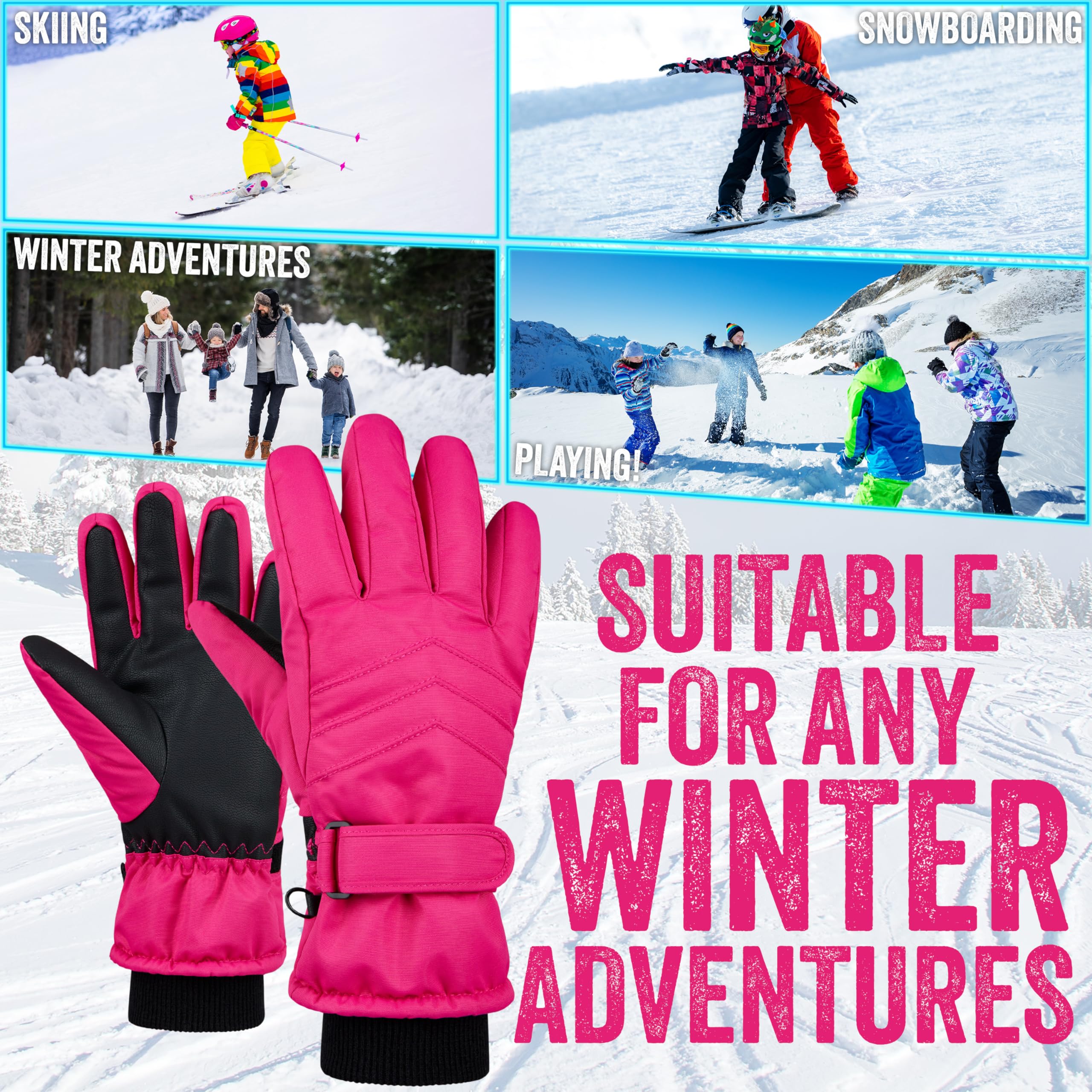 CityComfort Guantes de Esquí para Niñas, Guantes Térmicos Impermeables Táctiles para Niños y Adolescentes 6-15 Años, Guante Invierno Cálido Esquí Snowboard Nieve