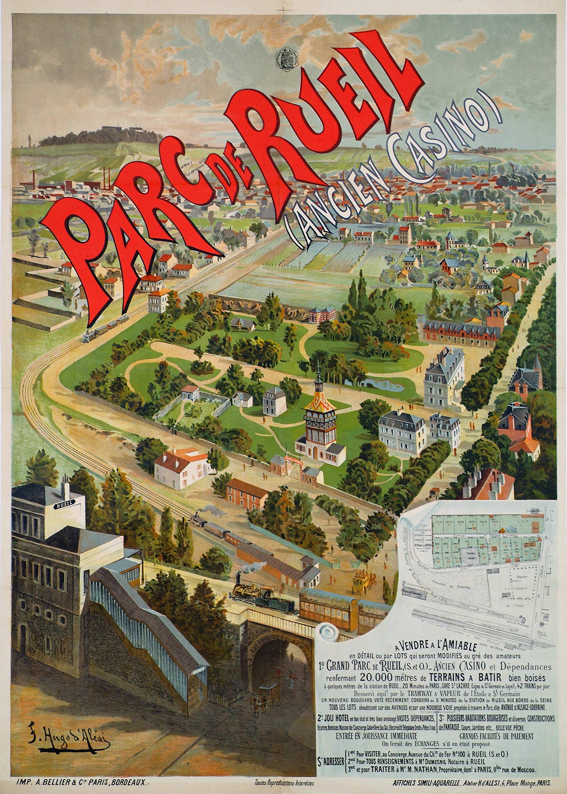 Poster Rueil Malmaison décoration salon affiche parc rétro format 50x70
