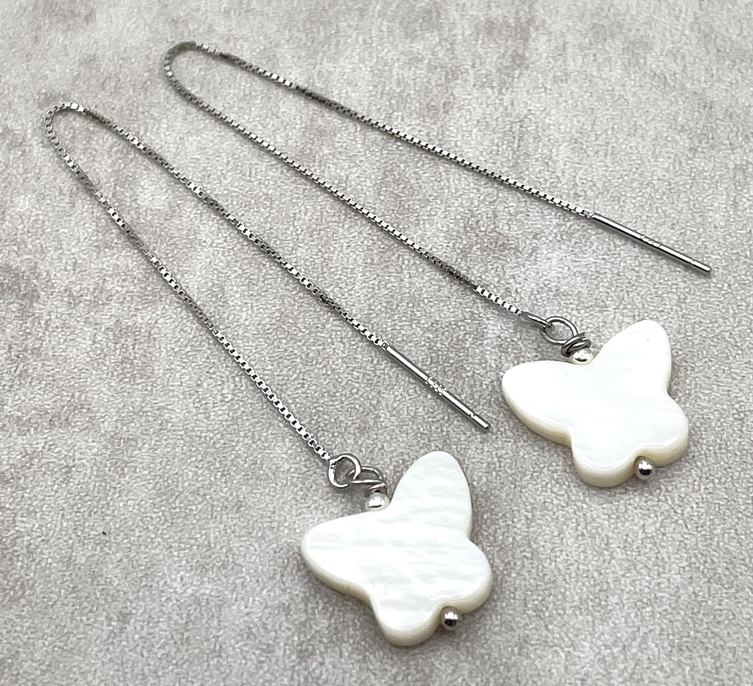 Pendientes de Mariposas Blancas de Nacar, Plata 925, Joyas Artesanales Minimalistas, Piedras Naturales, Regalo para Mujer