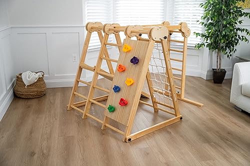 Miniatura 2 de Avenlur Chestnut 7 en 1 plegable para interiores y exteriores para niños de 2 a 6 años con tobogán, pared de escalada en roca, escalera de escalada,