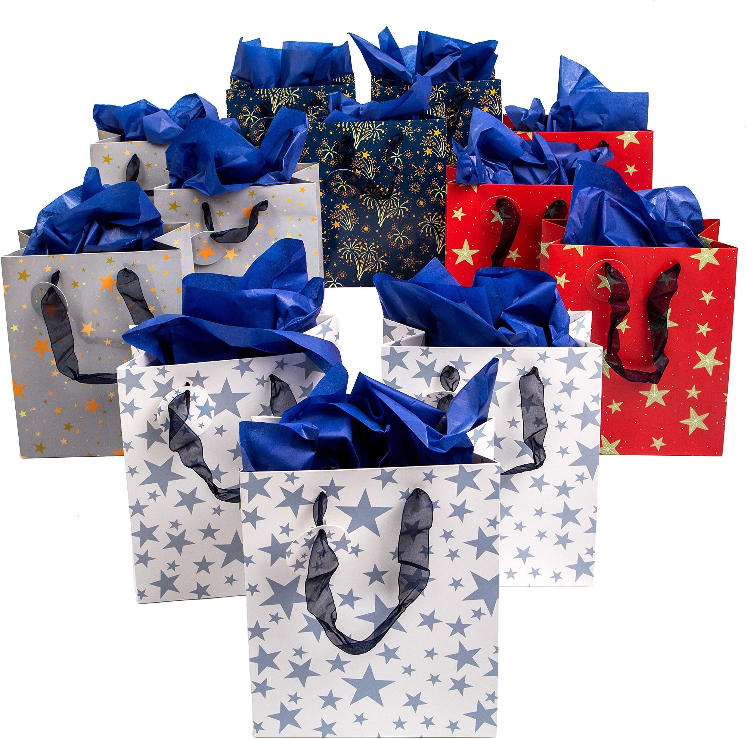 Scarlet GenieScarlet Genie Luxury Set of 12 Assorted Gift Bags with Tissue Paper and Matching Tags, christmas