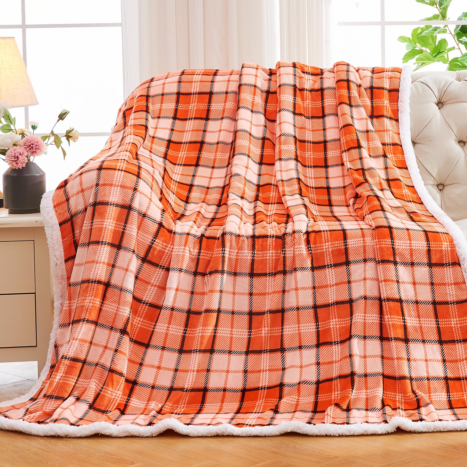 Amazon.com: inhand Sherpa Throw Blanket, Plaid Warm Cozy Soft Throw  Blankets for Couch, Bed, Sofa，Reversible Fluffy Plush Flannel Fleece  Blankets and Throws for Adults Women Men(Orange, 50”x 60”) : Home u0026 Kitchen