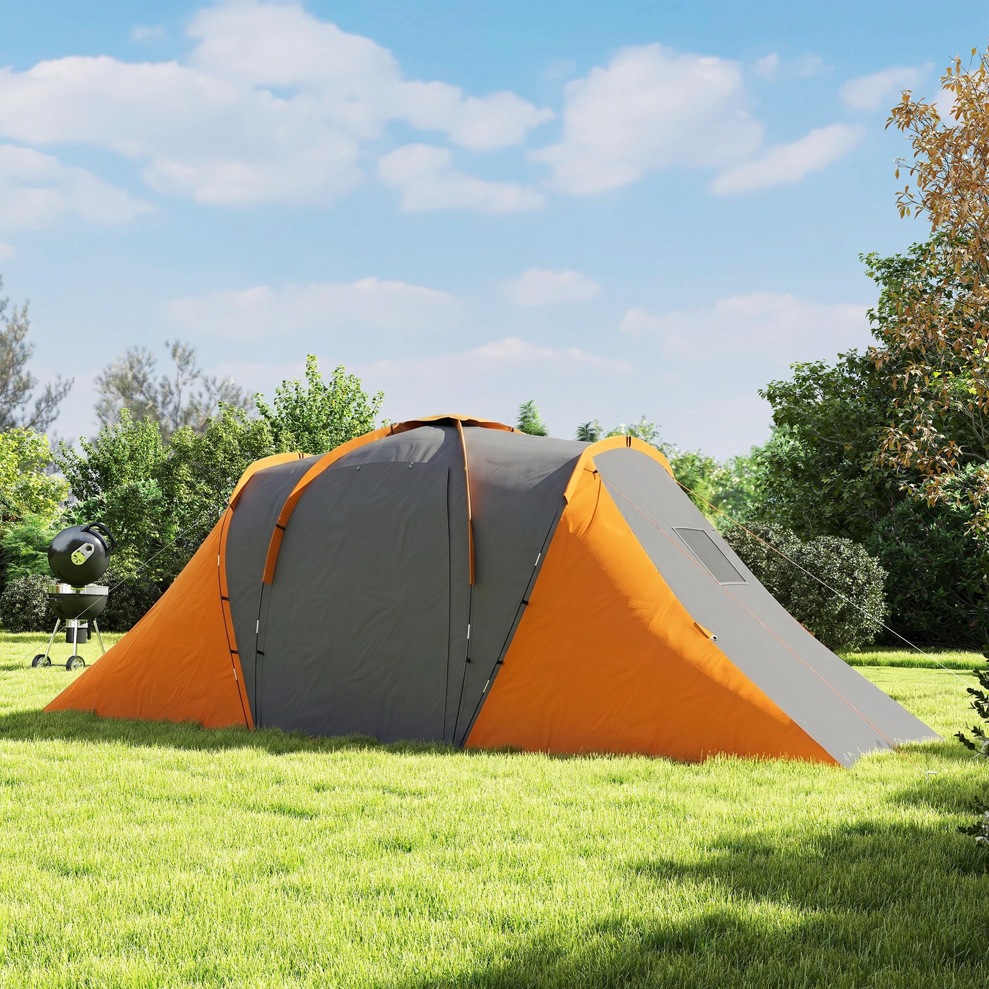 Outsunny Tente tunnel, tente de camping pour 4 à 6 personnes, avec 2 chambres, salon, tente familiale avec sac de transport, 2000 mm, imperméable, pour jardin, camping