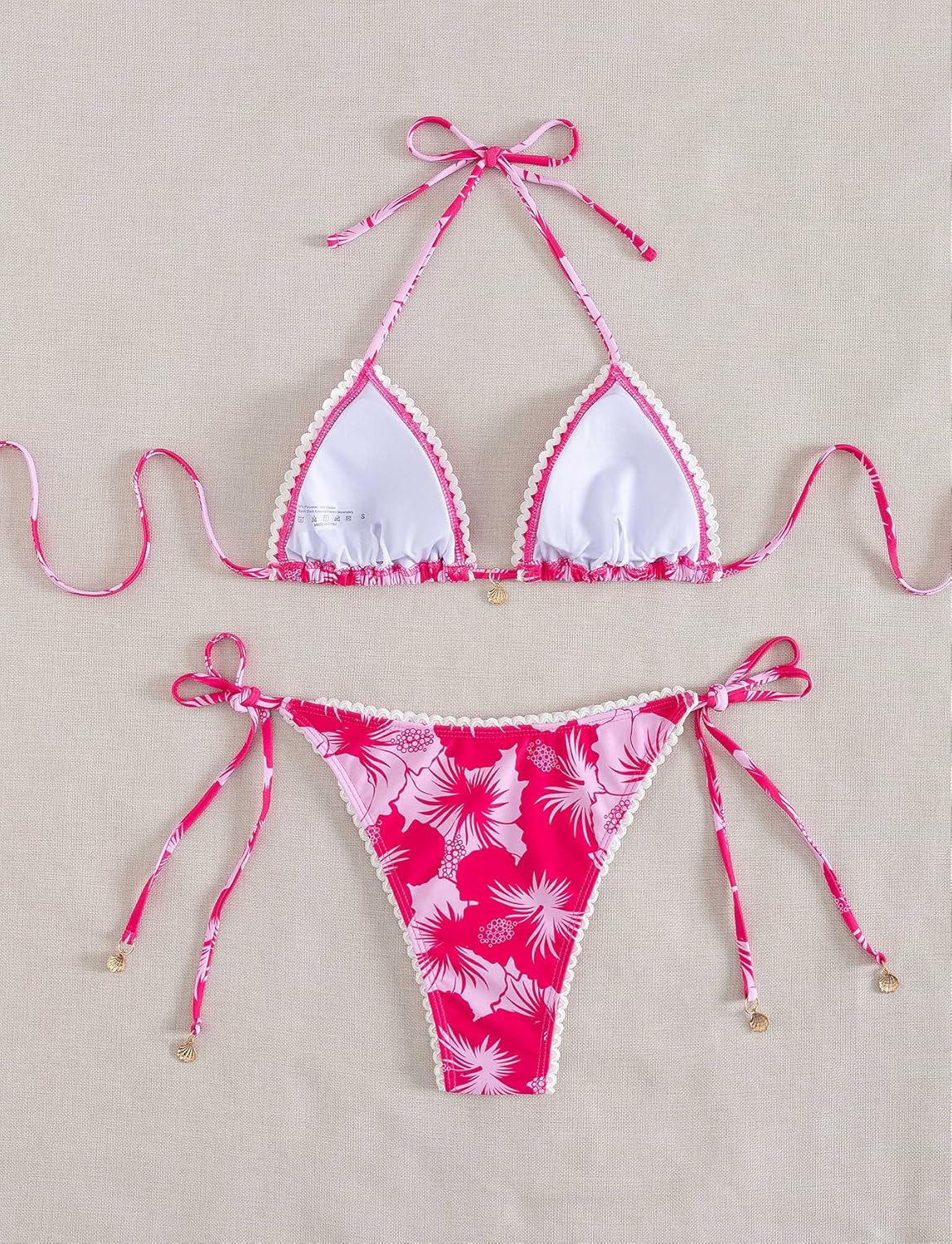 Tainehs Women's Halter Triangle Bikini Sets Sexy String Two Piece Swimsuits Lace Trim Bathing Suit - Image 5