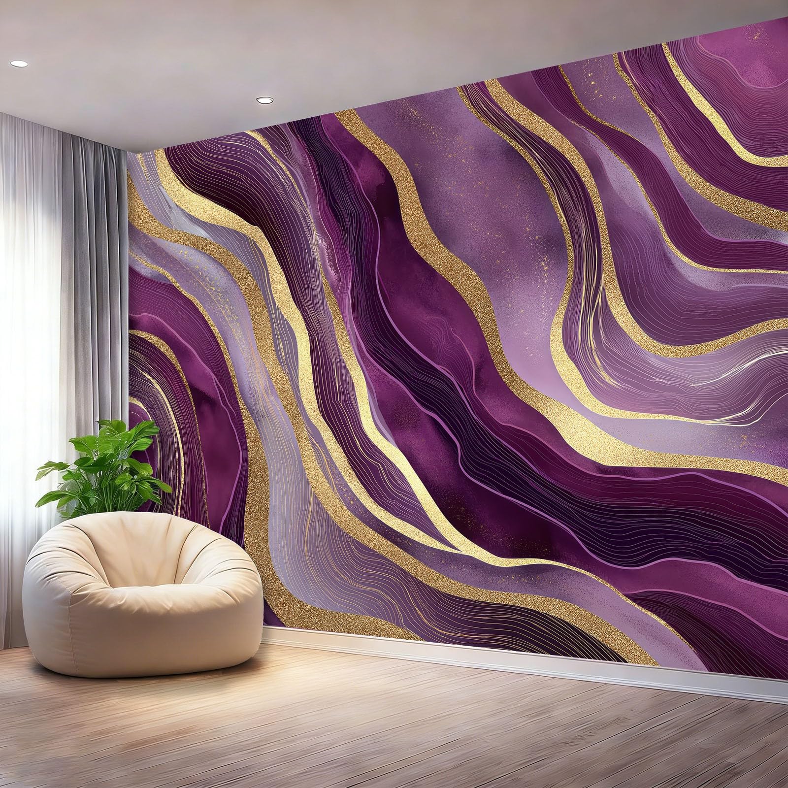 Fototapeta abstrakcyjna falista marmurowa tapeta ścienna fioletowy plakat fotograficzny do sypialni salonu TV ściana 250 x 175 cm