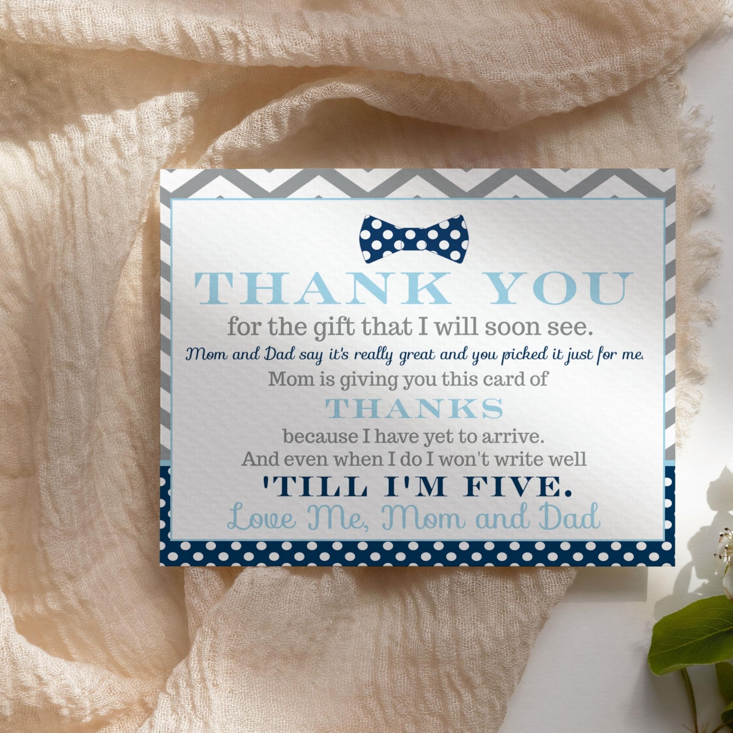 Paper Clever Party Bow Tie Baby Shower Thank You Cards And Envelopes (15 Pack) Boys Notecards With Message From Newborn - Navy And Grey Stationery Set 4x6 - View #9