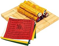 Vista 3 de Paquete de 25 banderas tibetanas de oración – 5 rollos de banderas de algodón de 4.7 in x 4.7 in para meditación, positividad y paz – Hecho a mano