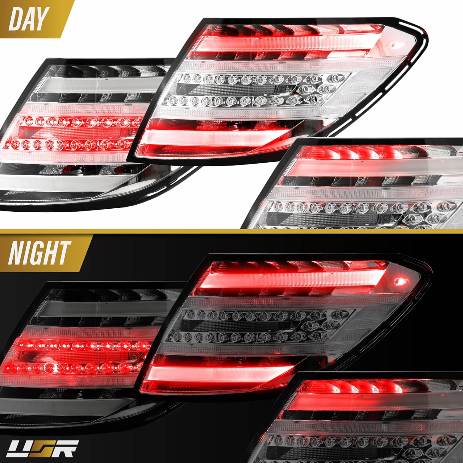 USR 12-14 W204 2D/4D Tail Light – Rear Tail Lamps 2pc Set (Left + Right) Compatible with 2012-2014 Mercedes Benz C-Class 4D Sedan and 2D Coupe All Models AMG (CLEAR LENS TAIL LIGHTS w/RED LED)