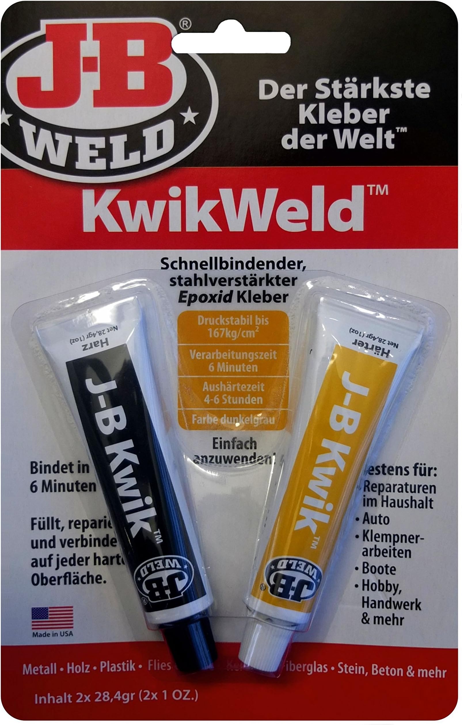 JB Kwik Schnellbindender Steel 2 Component Epoxy Adhesive Glue in 6 Minutes, 8276 DEU