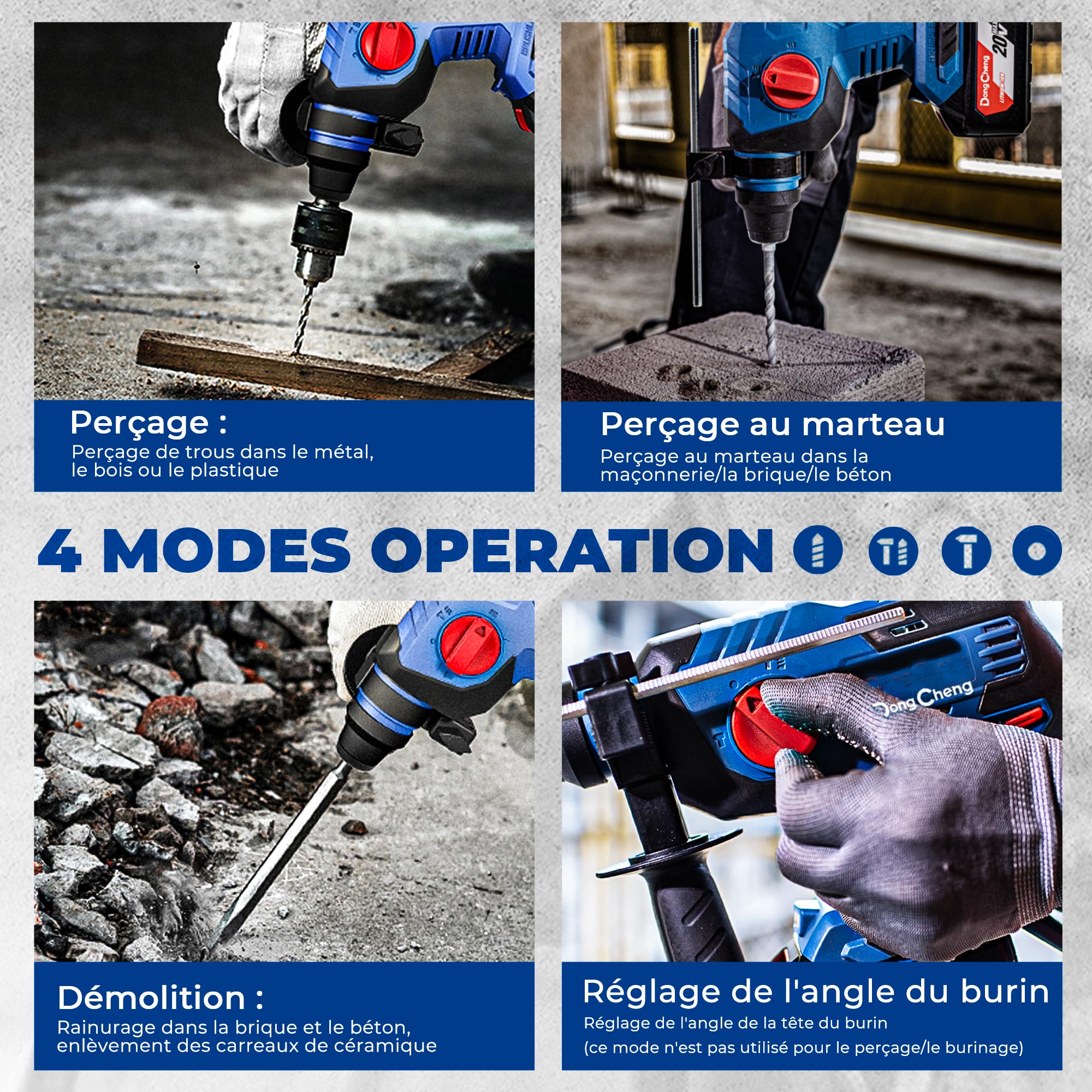 Dong Cheng Marteau perforateur sans fil 18V 2,1 J SDS-plus 28mm sans balais