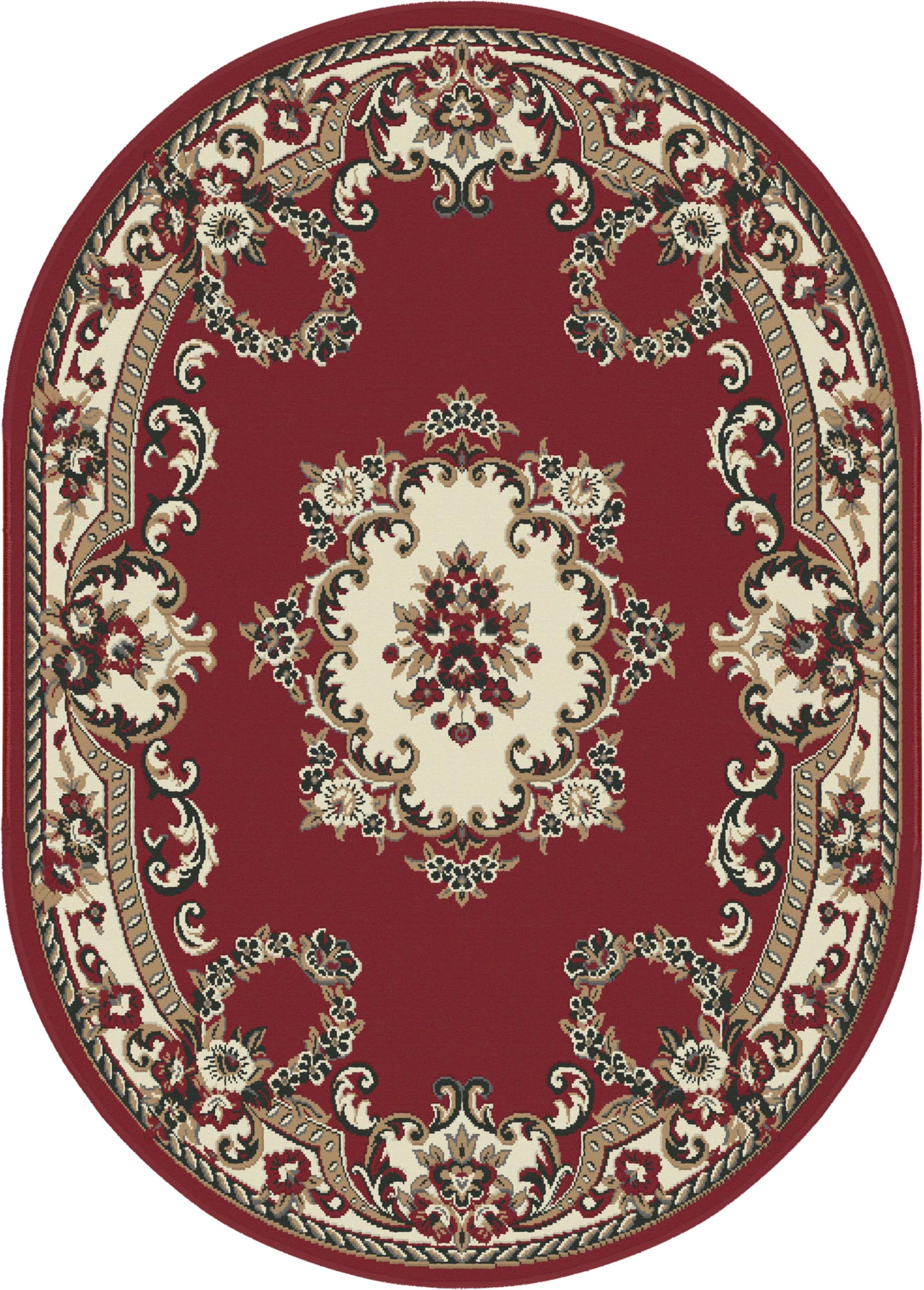 SrS Rugs® Round Circle Large Small Living Room Mat Rug 13 Designs 3 Sizes (Red Traditional, 160cm x 225cm Oval Shape) — image 1