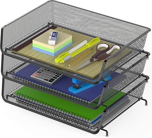 Paquete de 3 bandejas apilables para documentos de entrada ancha color negro Negro