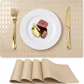FAVE Faux Leather Placemats Set of 4 Waterproof Place Mats