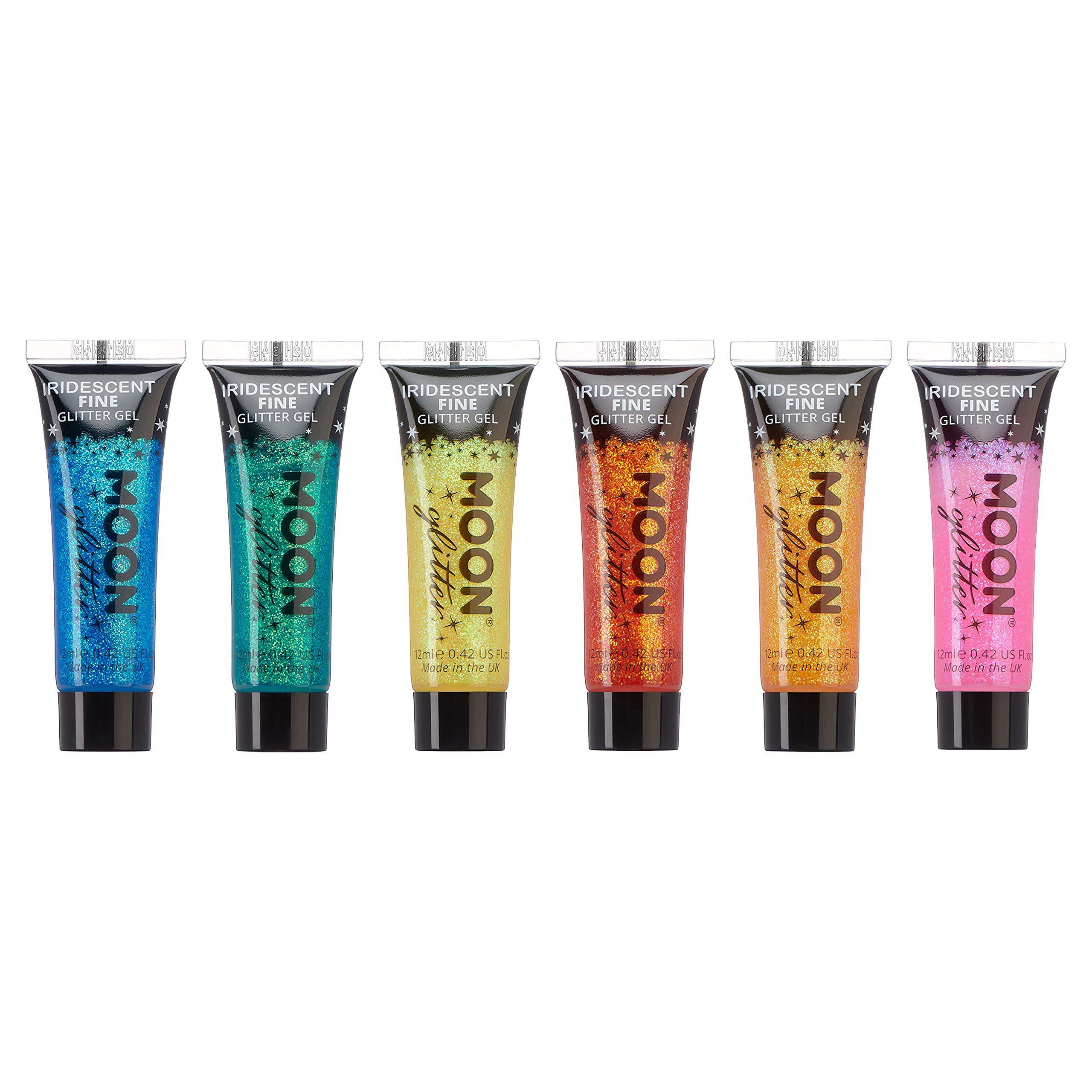 Iridescent Fine Face & Body Glitter Gel by Moon Glitter - 0.40fl oz - Set of 6 - Glitter Face Paint