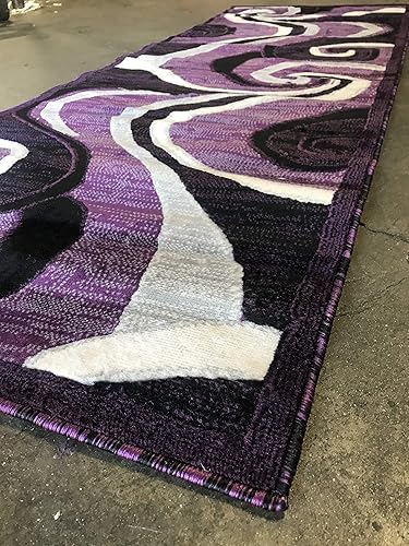 Miniatura 7 de Americana Alfombra moderna para corredor, diseño morado, gris, negro, gris, 144 (32 pulgadas x 7 pies 3 pulgadas)