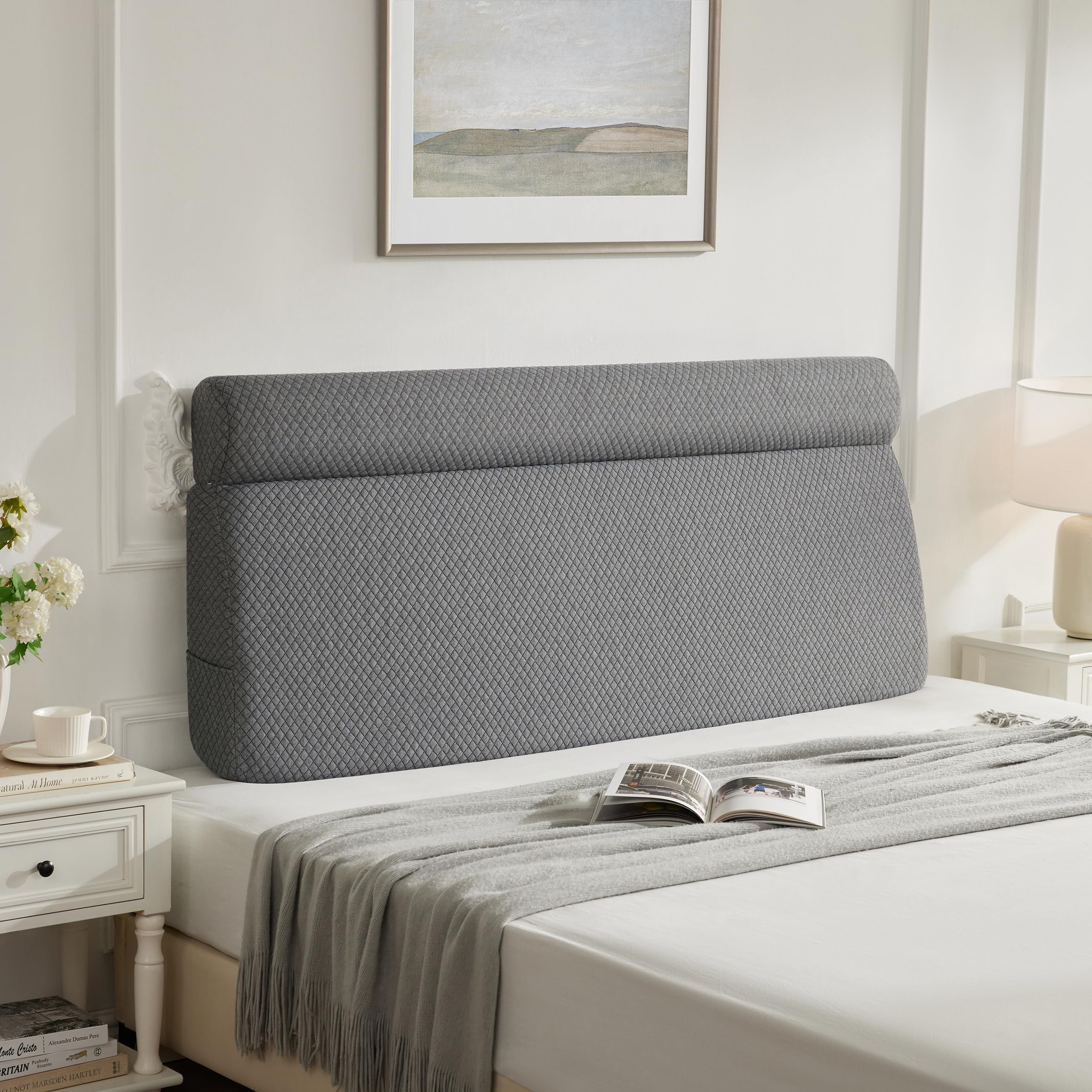 Wedge Pillow Headboard, Queen Triangle Headboard Pillow, Bed Wedge Pillow for Headboard, Reading Backrest Pillows for Sitting in Bed Memory Foam, Long Back Rest Pillow Dorm Daybed Grey, Queen