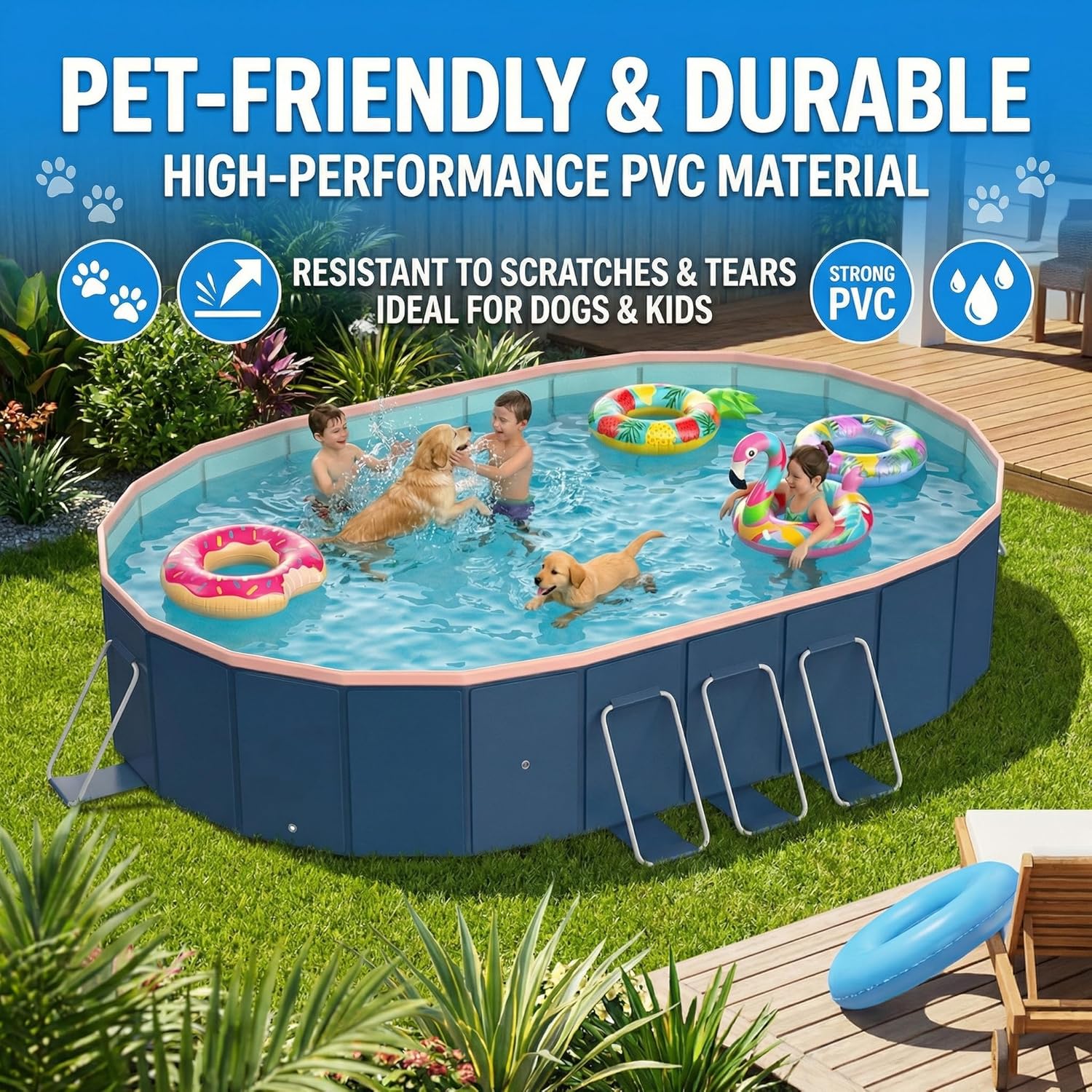 146" Non-Inflatable Foldable Swimming Pool for Family, Portable Above Ground Pool for Adults & Kids, Easy Setup for Outdoor, Backyard, Garden, Camping - Durable PVC(146"x98"x20", NEW)