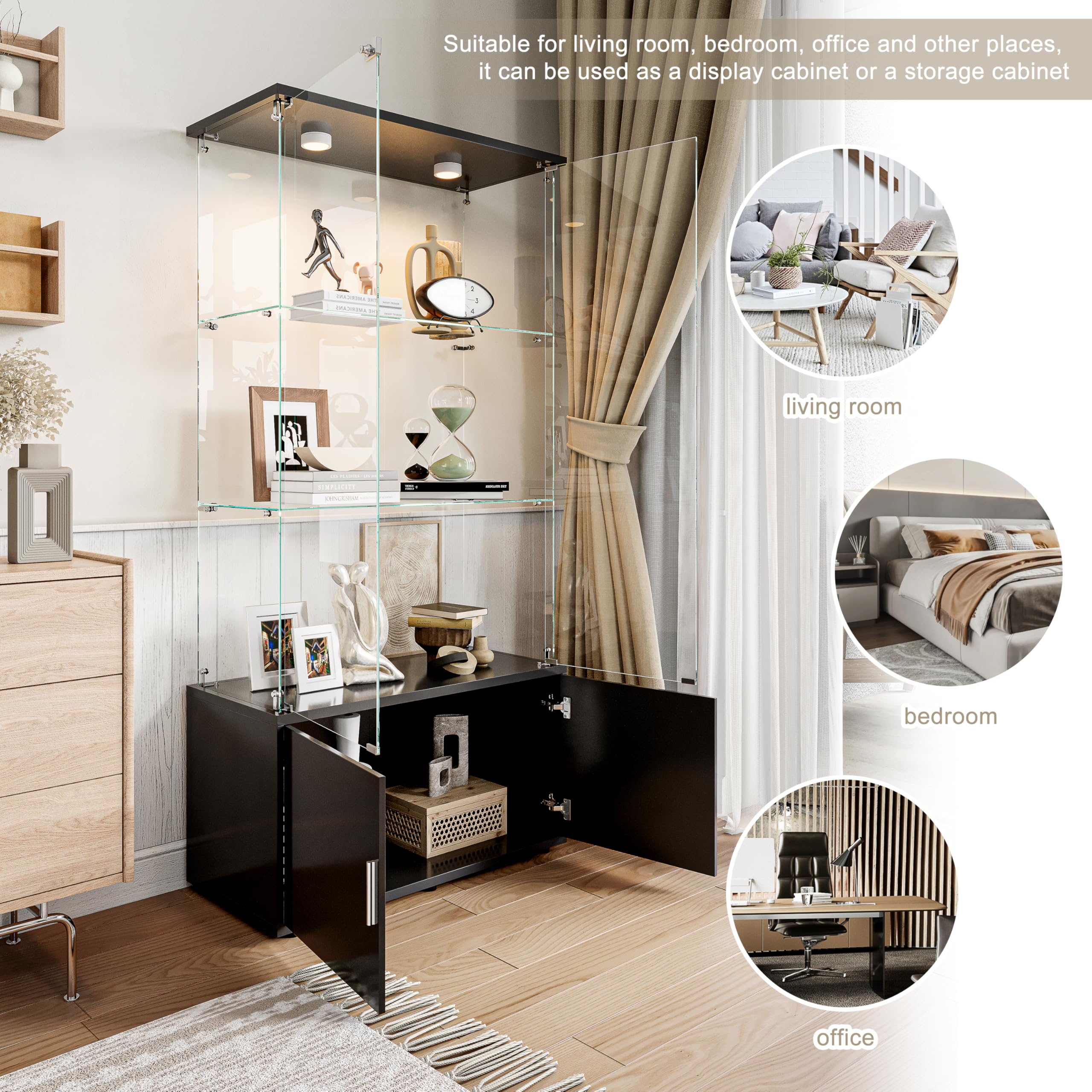 Vitrine, Vitrine, LED-Vitrine, Glasvitrine für Kollektion mit 2 Türen, Vitrine, 3 Ebenen, Vitrine, Vitrine, Vitrine, Vitrine, Vitrine, Schrank mit Vitrine, Möbel für Wohnzimmer, Bar (3 Etagen +