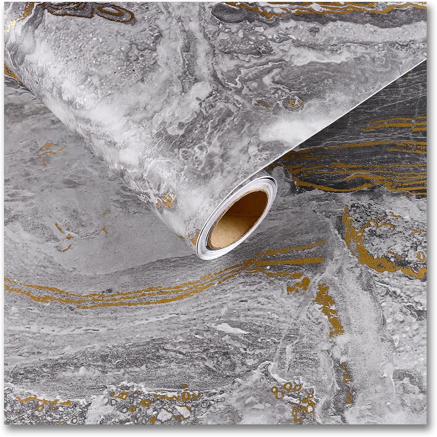 CRE8TIVE Wide 24"x354" Matte Gold Grey Marble Contact Paper for Kitchen Countertop Peel and Stick Marble Wallpaper Self Adhesive Removable Temporary Wallpaper Waterproof Vinyl Wrap for Furniture Walls 24" x 354" Matte Gold Grey