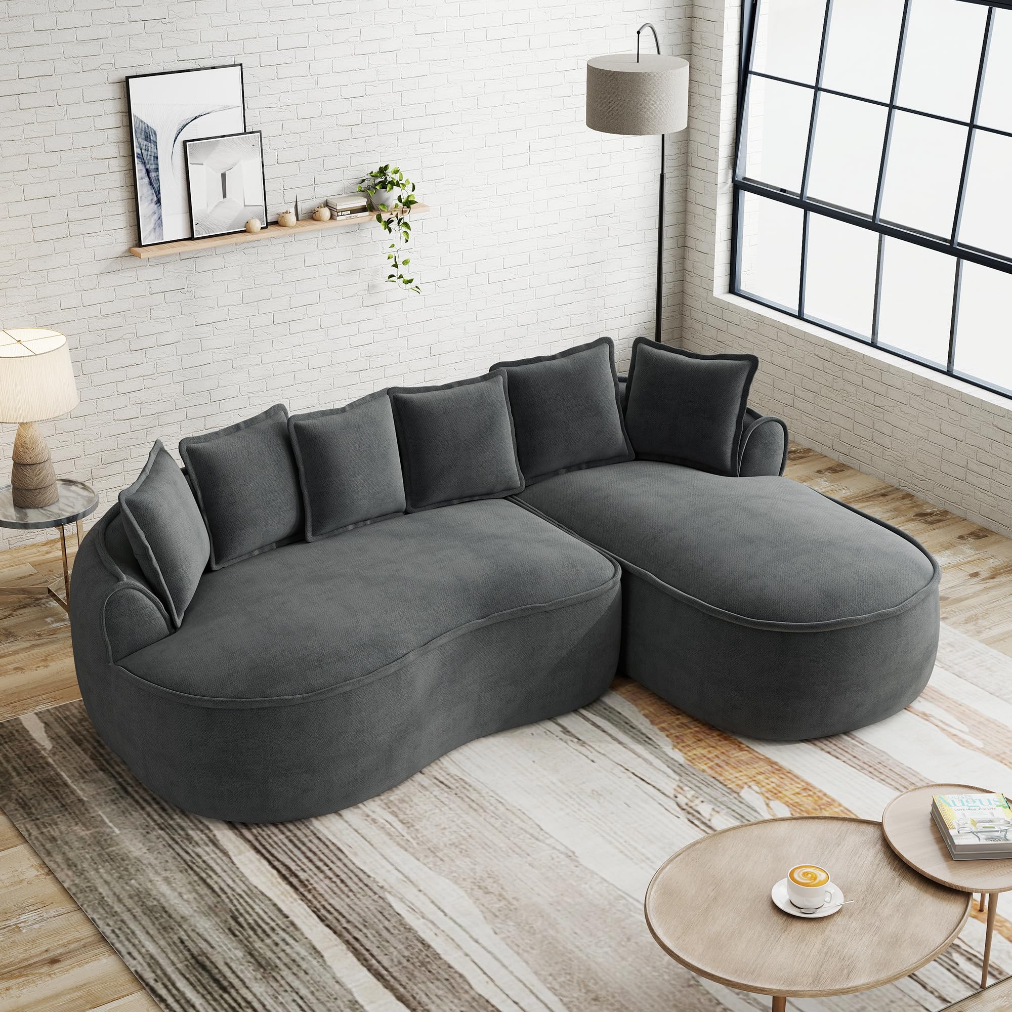 Bladez Frameless - Sofá modular de esquina en forma de L de chenilla, asiento extra profundo y chaise longue, sofá de suelo sin montaje, sofá curvo para salón (gris, 3 plazas