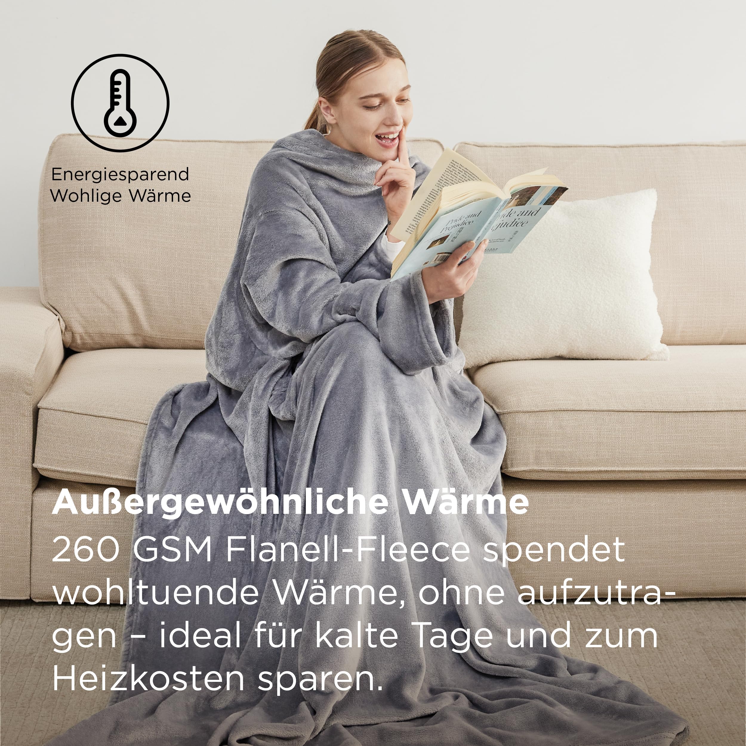 BEDSURE Decke mit Ärmeln Kuscheldecke - Weihnachten Geschenke für Frauen und Männer, Warm Ärmeldecke & Sofadecke für Erwachsene, Flauschige Ganzkörperdecke zum anziehen, Tragbare Decke, 150x200cm