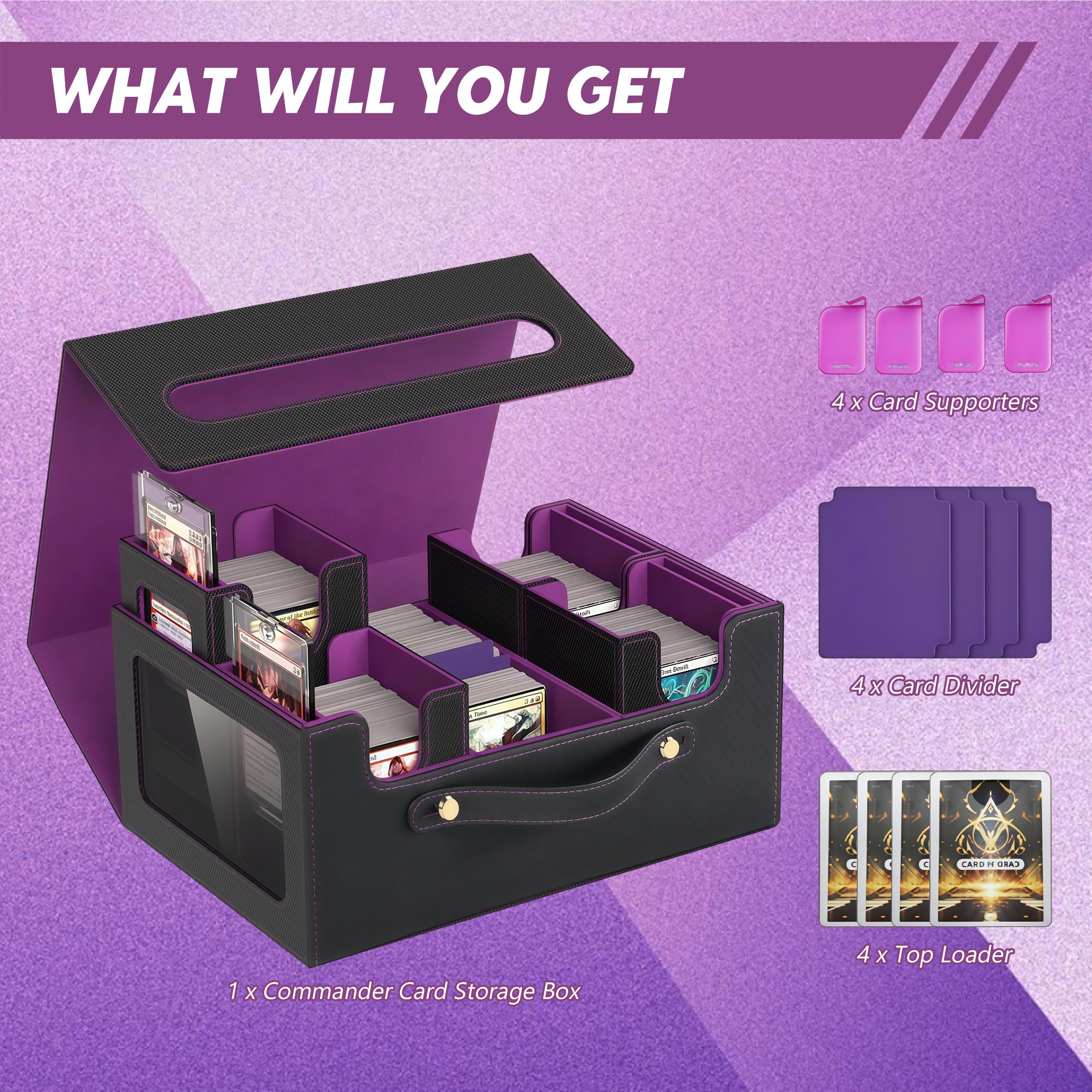 Caja de cartas coleccionables 6 en 1 con compartimento para dados, caja magnética Commander Deck Box con 4 divisores de tarjetas Toploader Tarjetero con pantalla Commander para MTG TCG CCG