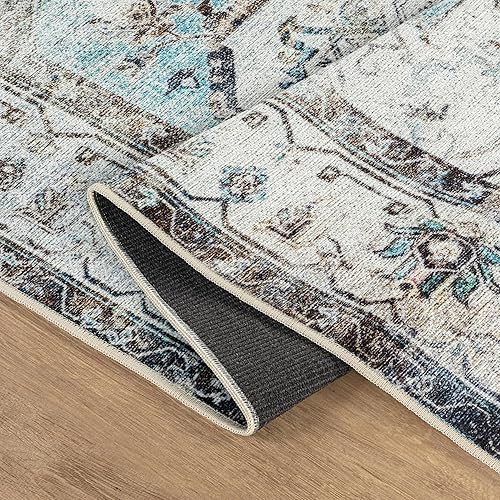 Miniatura 9 de Bloom Rugs Alfombra Lavable Antideslizante de 5' x 7' - Alfombra de Área Tradicional BeigeAzul para Sala de Estar, Dormitorio, Comedor y Cocina -
