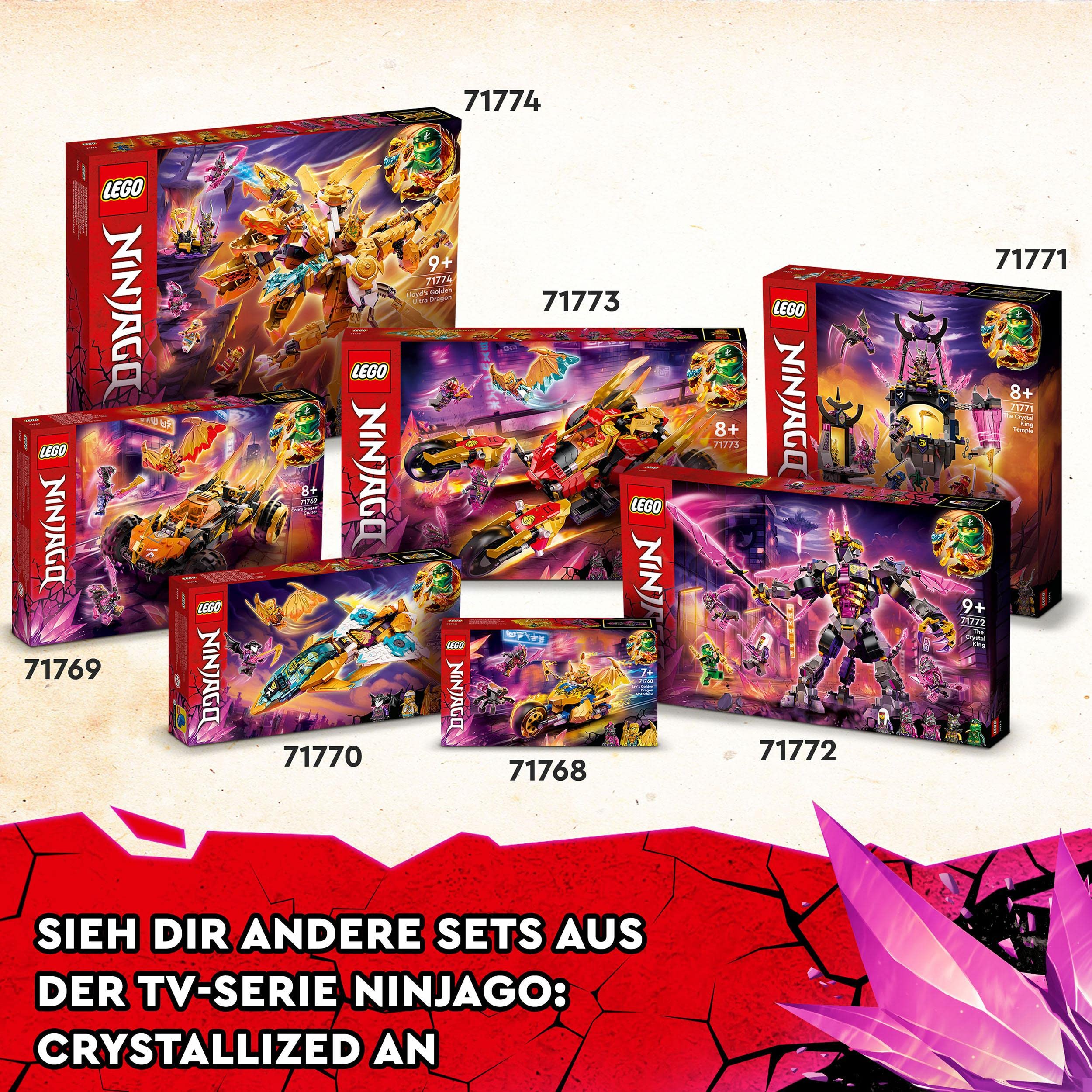 LEGO 71773 NINJAGO Kais Golddrachen-Raider Set, mit Auto und Motorrad-Spielzeug inkl. Kai und eine goldene Cole Legacy-Figur, Spielzeug für Kinder ab 8 Jahren