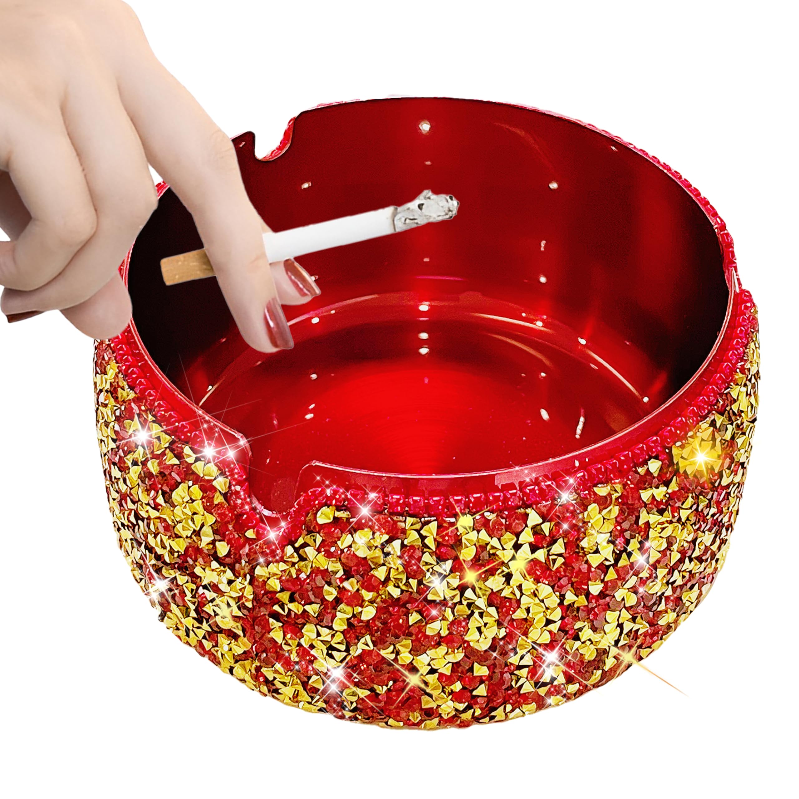 Sparkling Red Ashtray Bling Diamond Rhinestone Decor for Home Stainless Steel Ashtray for Home and Party Decor