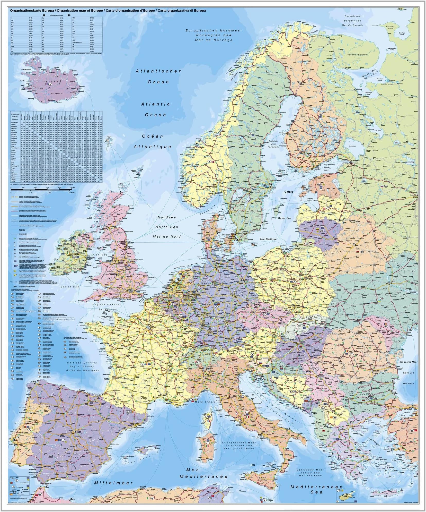 Stukk Europa Karte Poster A4 - Hochauflösende Landkarte Für Wanddekoration