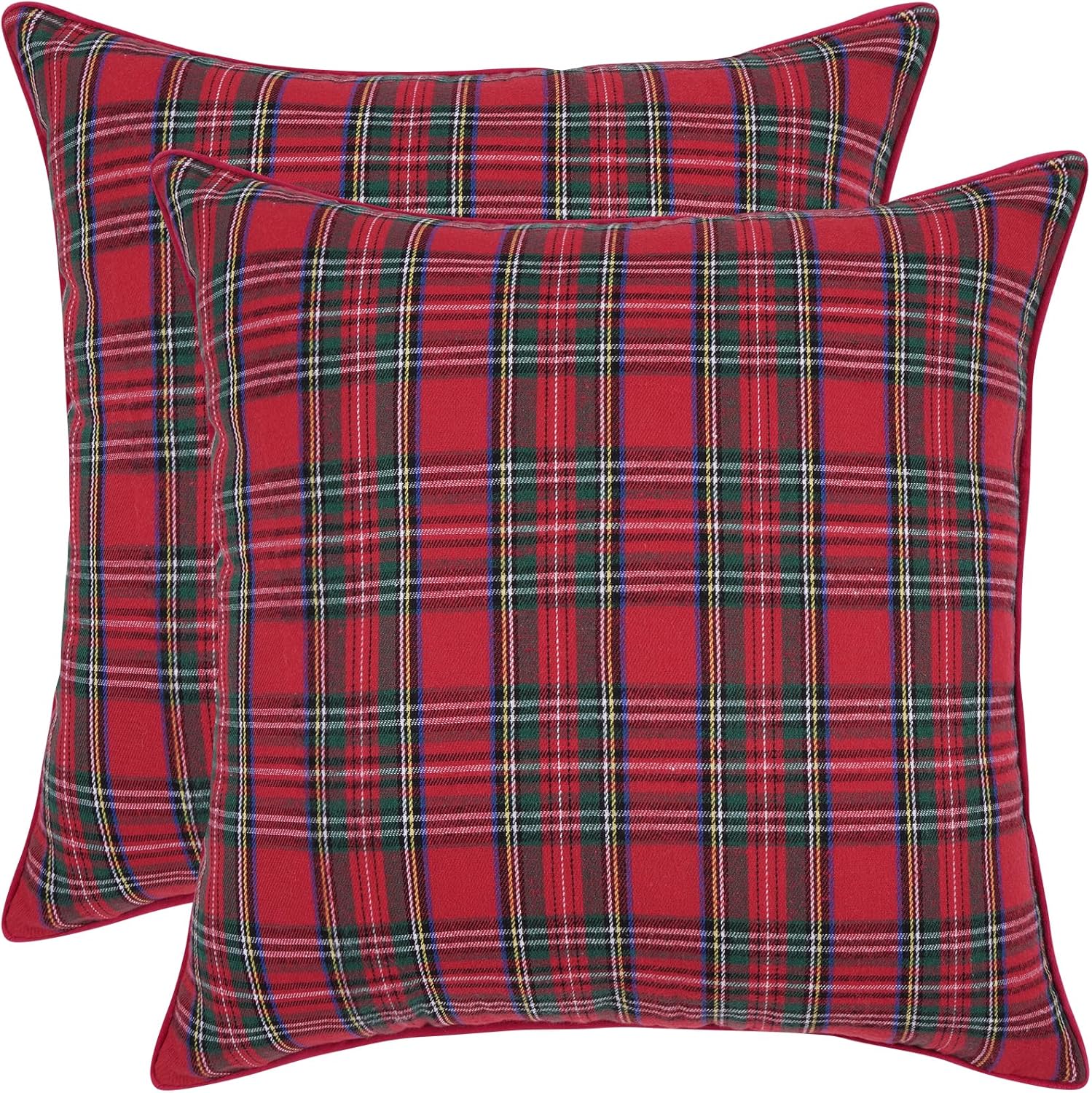 Likiyol Christmas Pillow Covers, Red Christmas Pillows, Buffalo Plaid Xmas Throw Pillows with Edge, Farmhouse Christmas Pillows Decorative for Living Room, Sofa, Bedroom, 18 x 18 Inch Red 18" x 18" (Pack of 2)