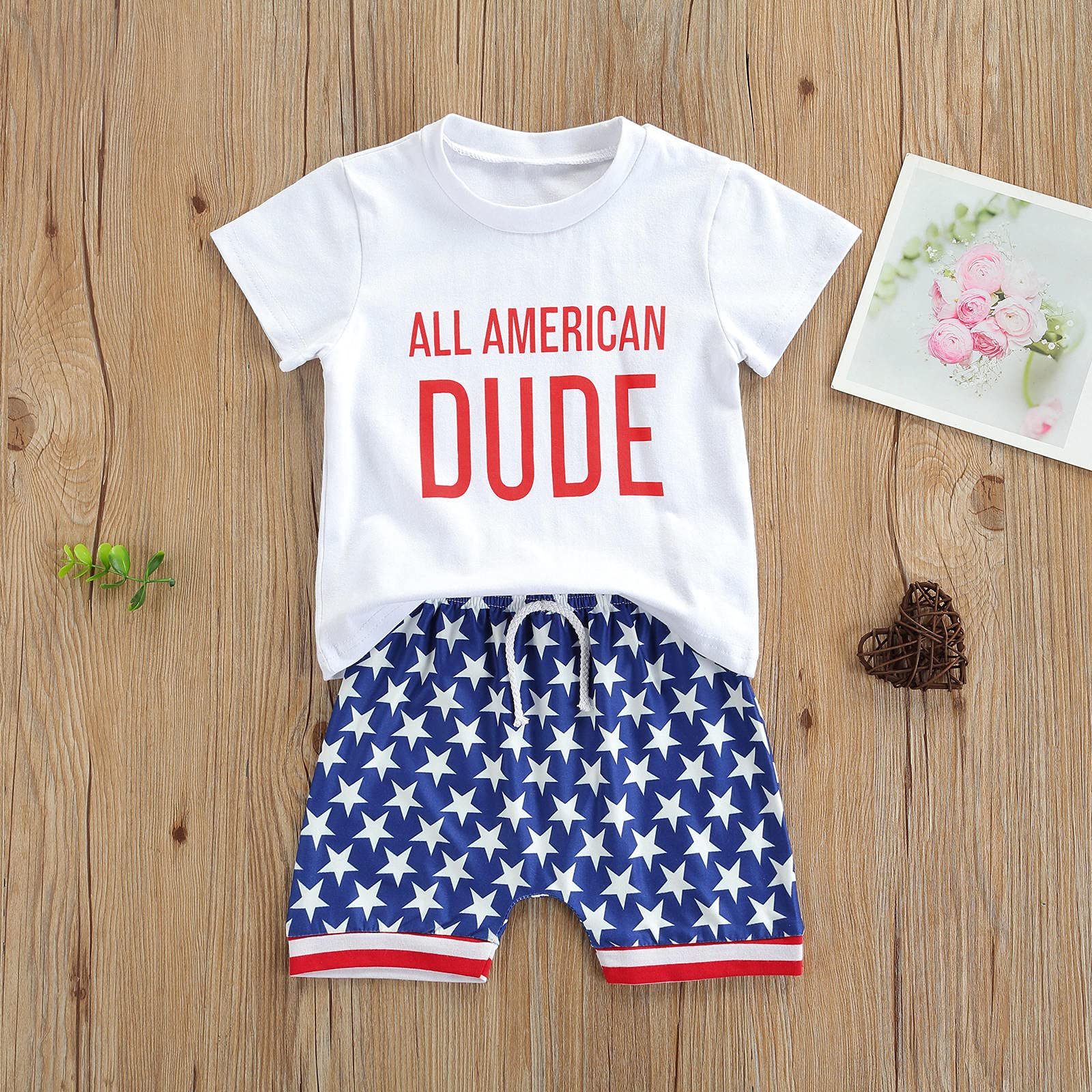 FYBITBO Toddler 4th of July Outfit Boy Short Sleeve Tee Shirt and Casual Shorts Set Baby Fourth of July Summer Outfit (Stars and Striped Print,4-5T)