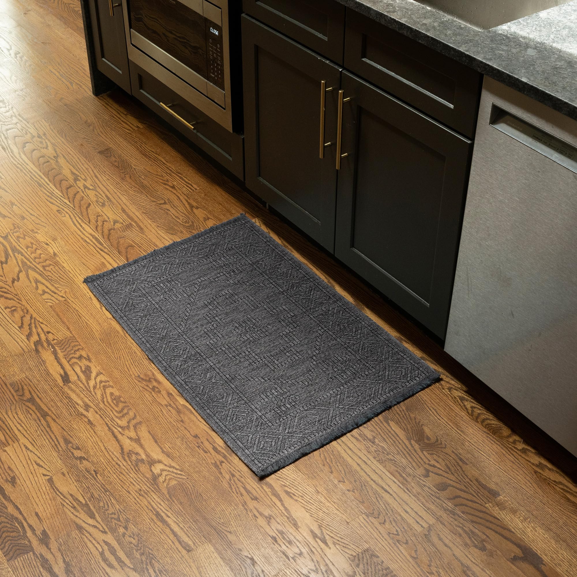 Tayse Machine Washable & Non Slip Backing 2x3 Area Rug | Modern, Small Rugs for Indoor Frontdoor Entry, Kitchen, Bathroom | Dark Gray 2' x 3'