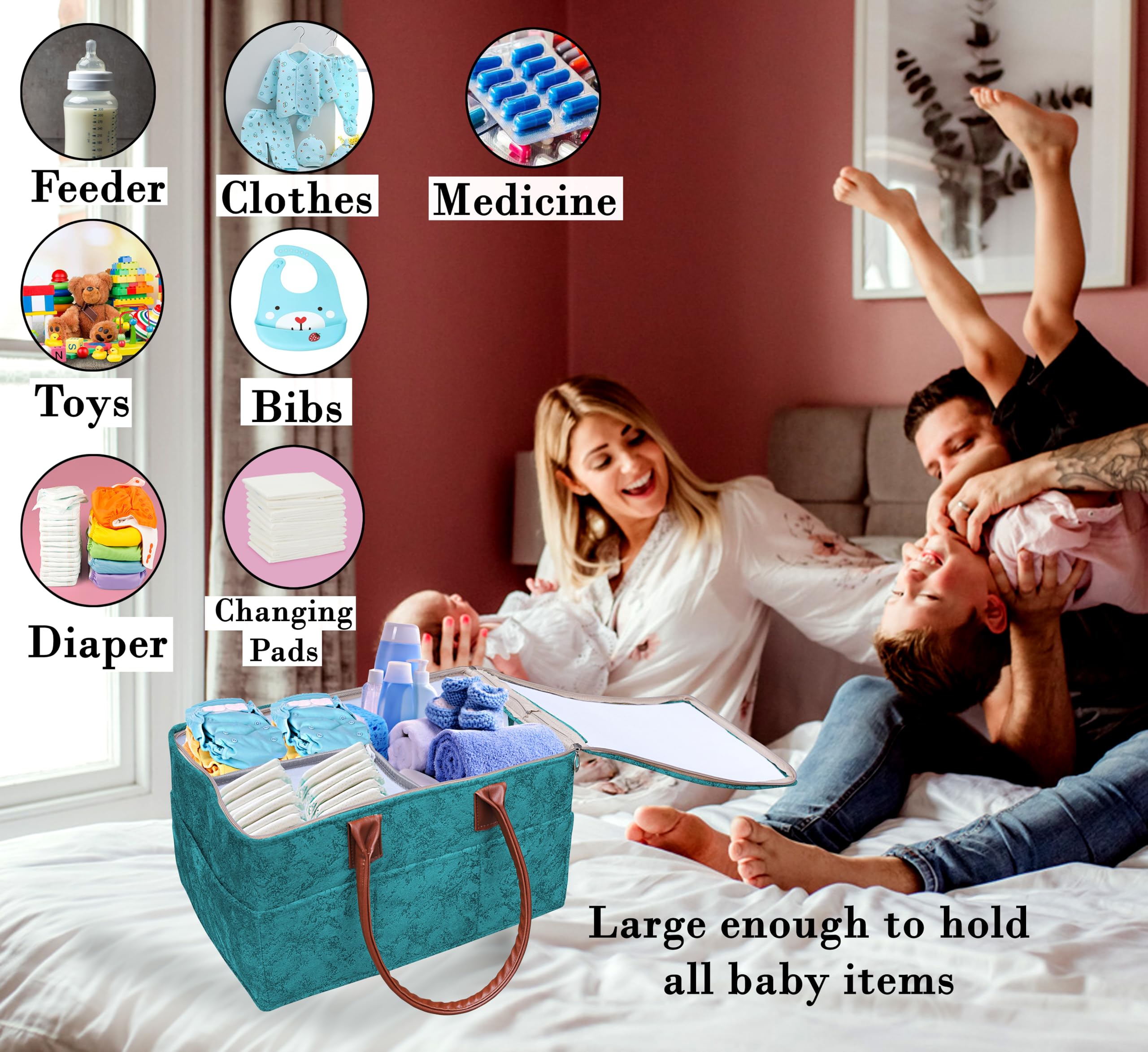GREEN DECOR - Non Woven Fabric Cute Diaper Caddy Bag with Handles & Zip Lock for Smart Mothers Baby Diaper Caddy Wipes Storage Organizers,Foldable and Portable(Spray Print Ocean Blue-18X12X9 Inch) - Image 6 thumbnail