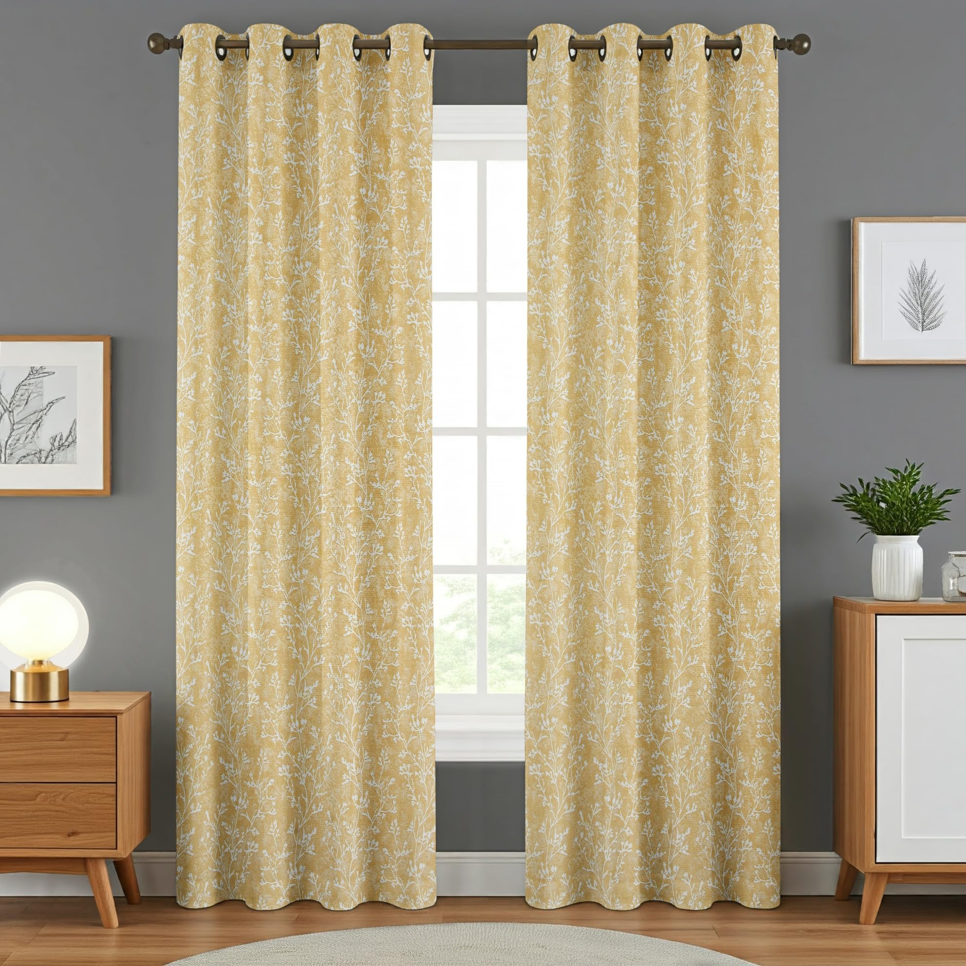 Floral Beige Door Curtains - Room Darkening FREE SHIPPING -2