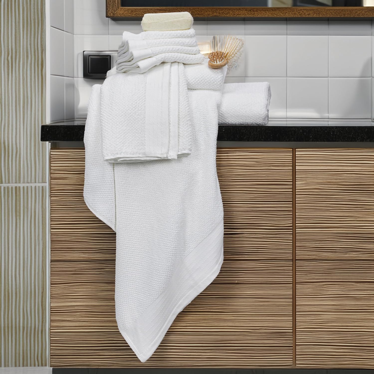 Tens Towels Pack of 8 Popcorn Textured Luxury Towels Set, 2 Extra Large Bath, 2 Hand, 4 Washcloths, 100% Cotton, Plush Hotel Quality, Super Absorbent, Perfect for Your Bathroom, White