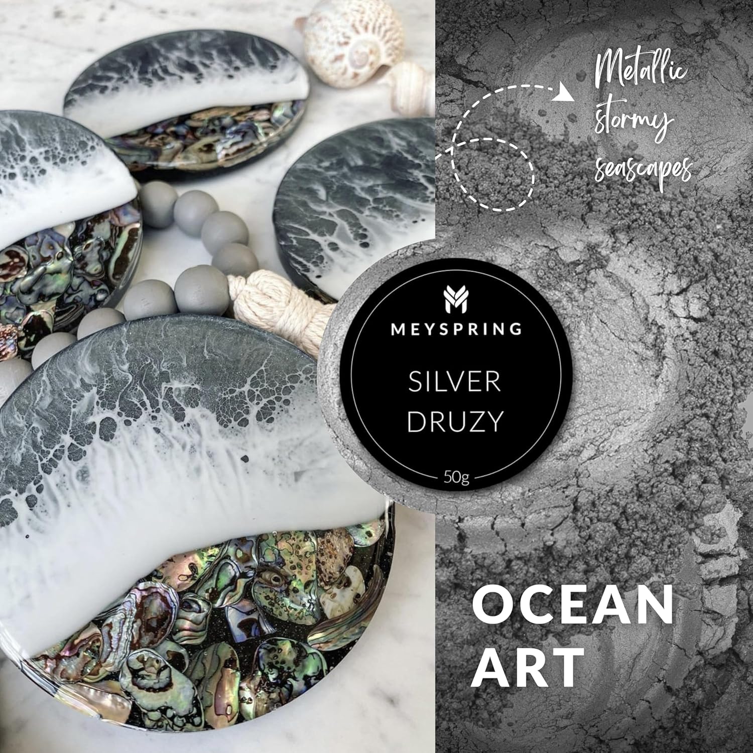 MEYSPRING Silver Druzy Epoxy Resin Color Pigment - 50g - Mica Powder for Resin - Pigment Powder - Mica Powder for Epoxy Resin - Mica Powder for Candle Making - Candle Dye - Garage Floor Epoxy - Image 4