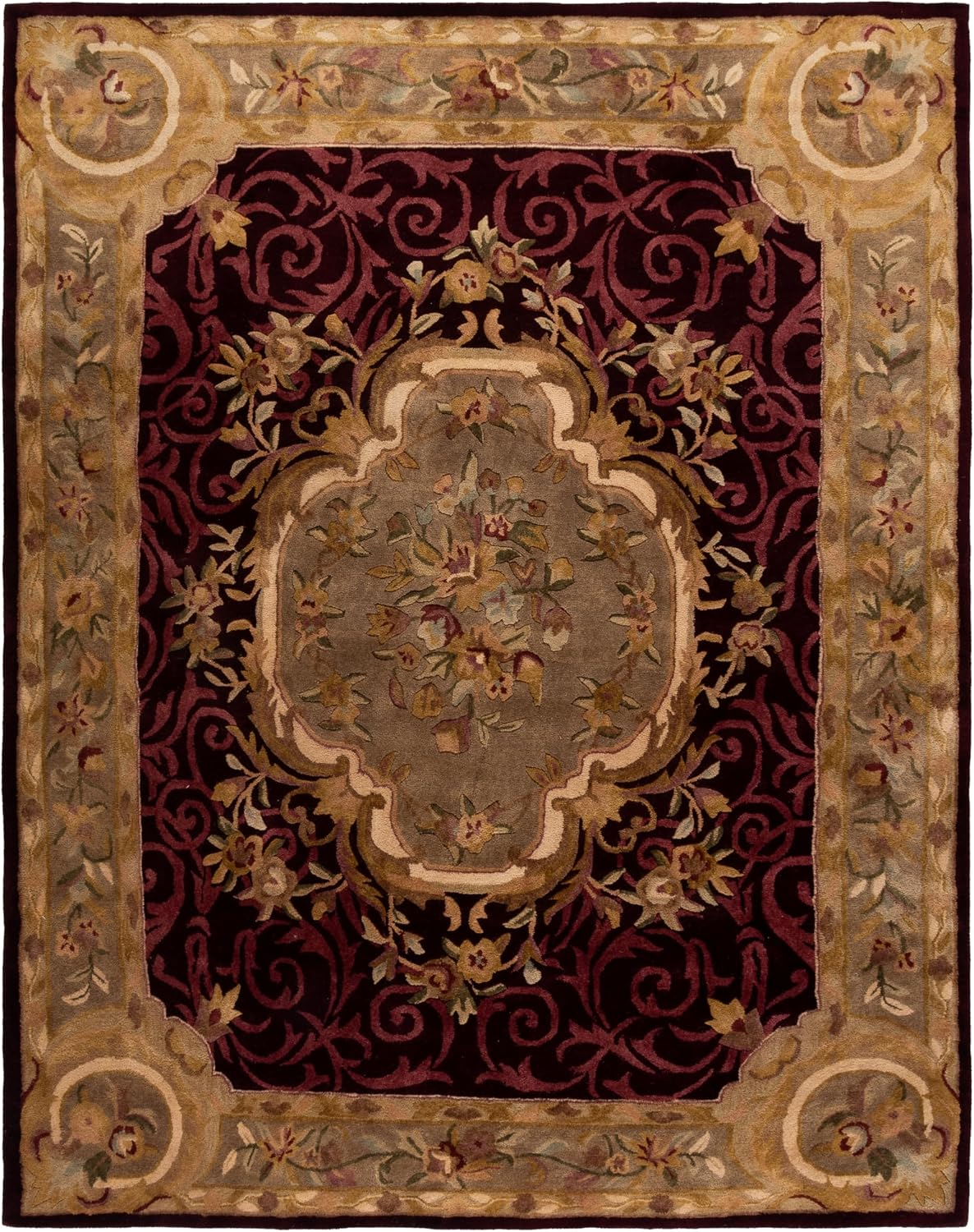 SAFAVIEH Empire Collection 7'6" x 9'6" Dark Red / Dark Beige EM414A Handmade Traditional European Premium Wool Area Rug
